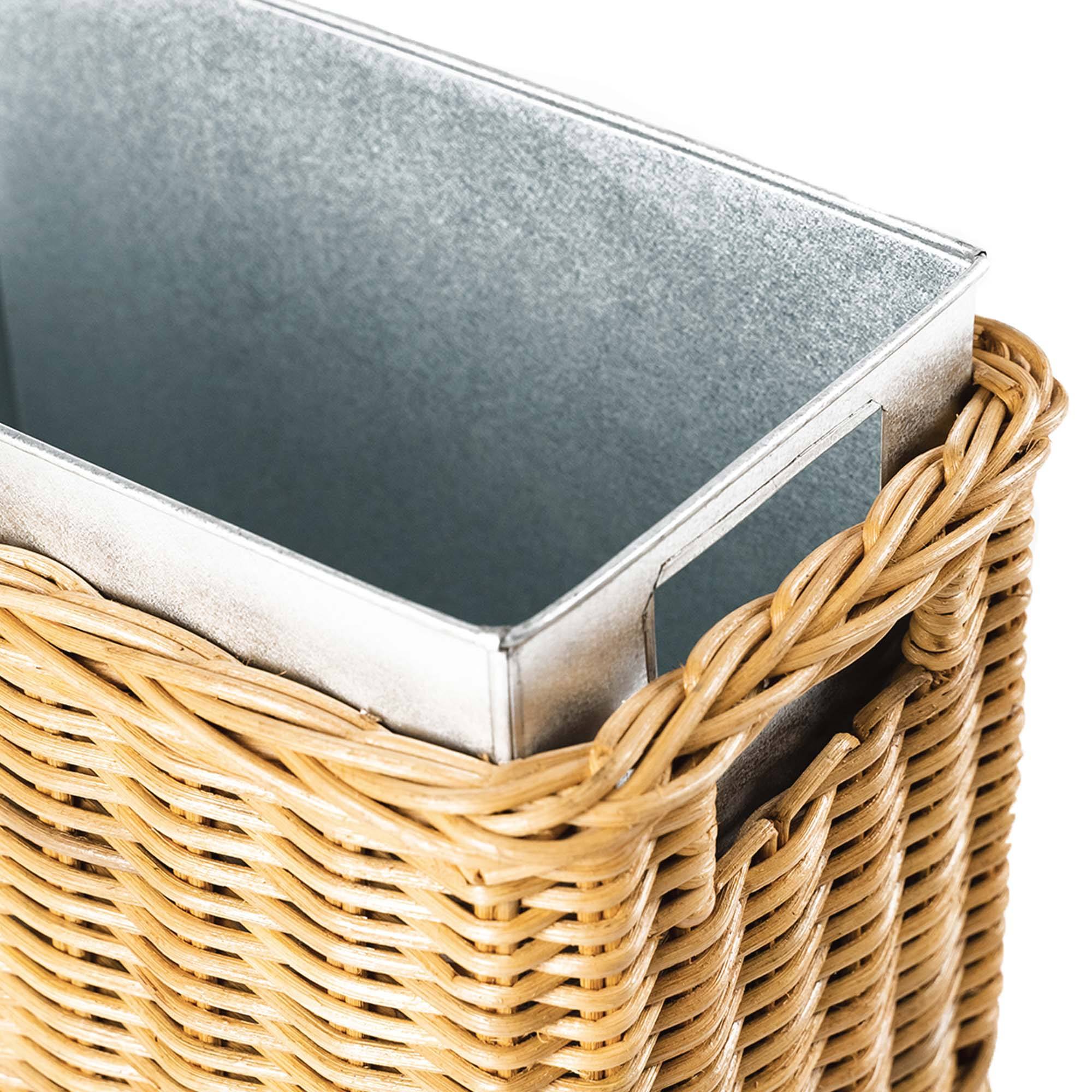 Large Rectangular Wicker Waste Basket in Sandstone, include removable metal liner | The Basket Lady