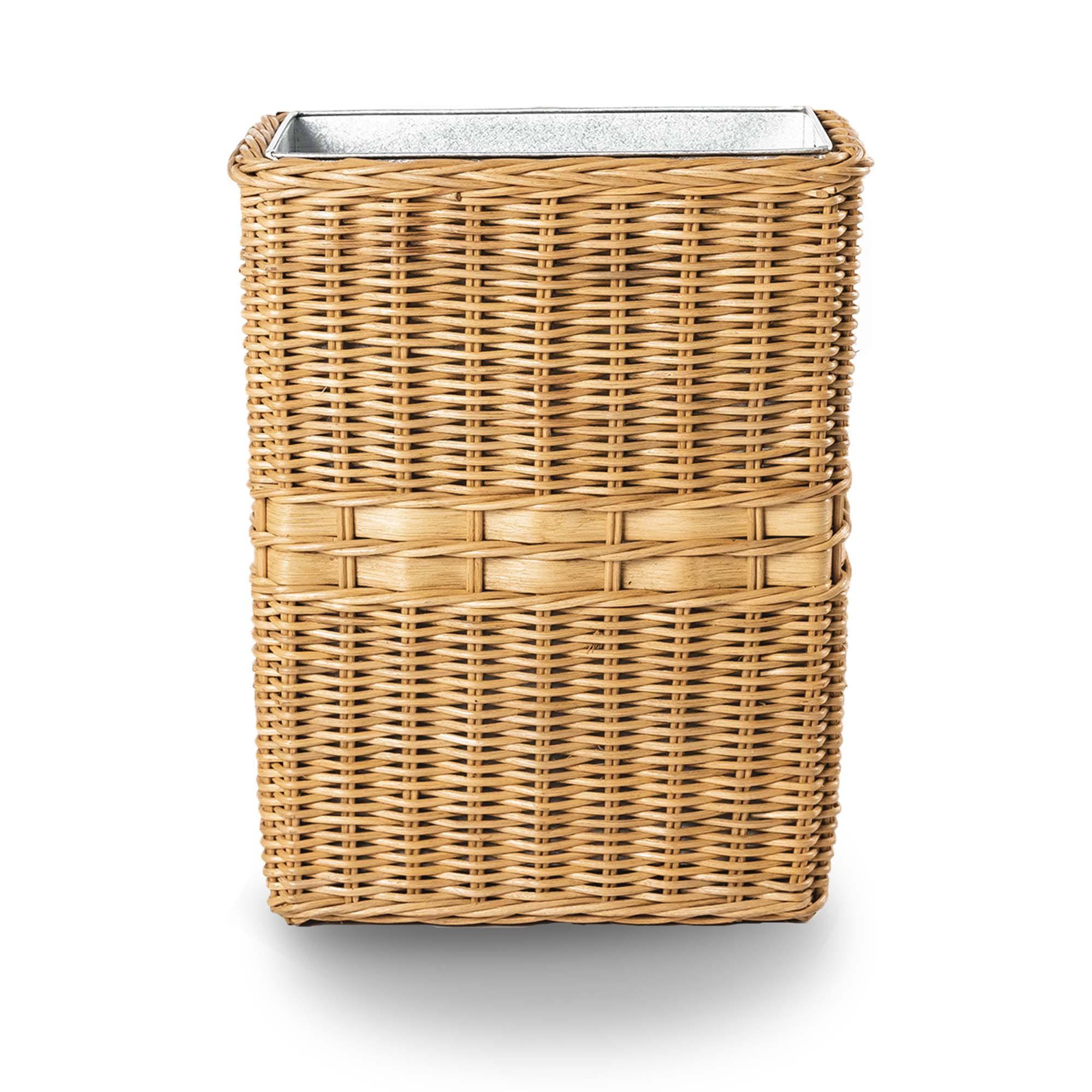 Large Rectangular Wicker Waste Basket in Sandstone, side view | The Basket Lady