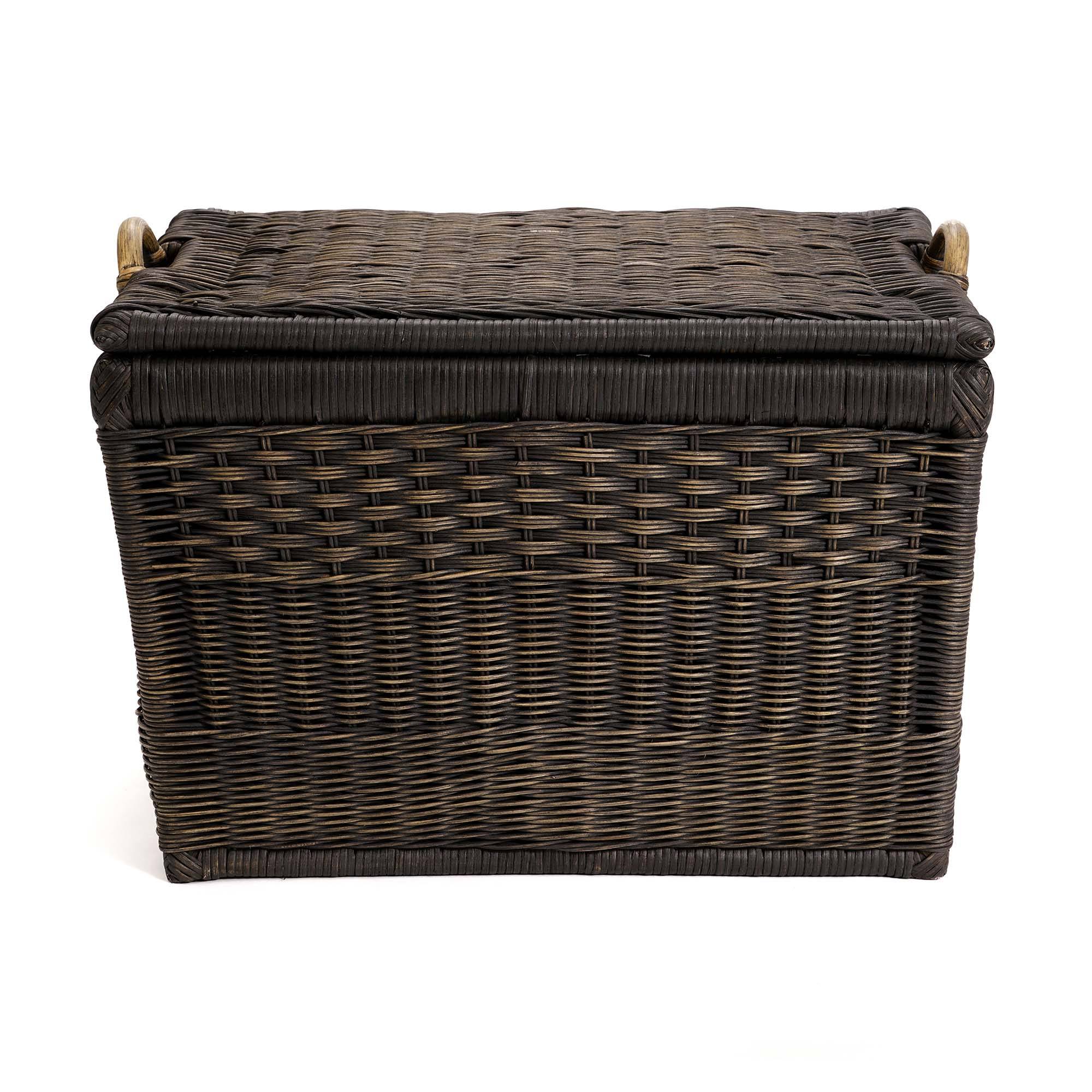 Lift-off Lid Wicker Storage Basket in Antique Walnut Brown, front view | The Basket Lady