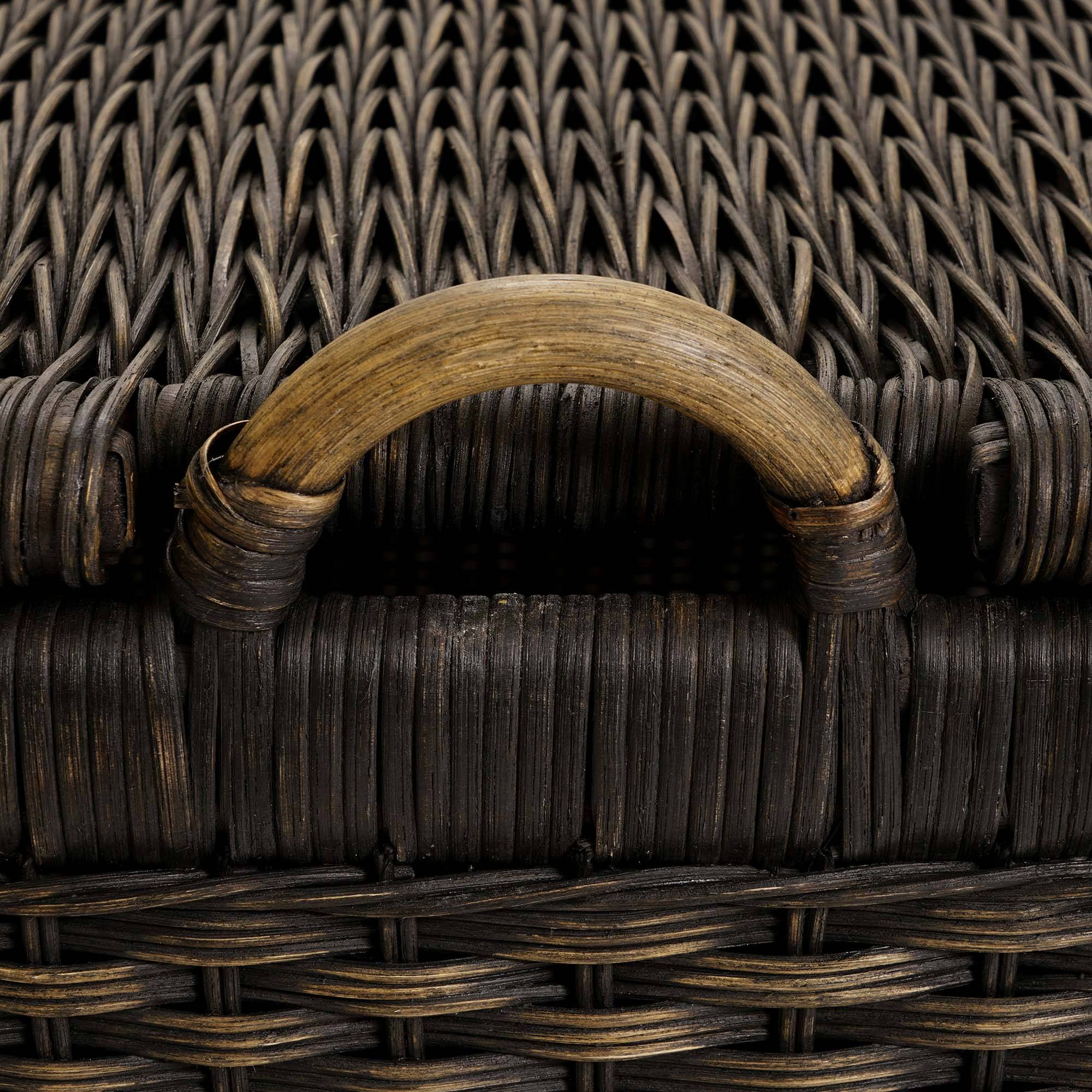 Lift-off Lid Wicker Storage Basket in Antique Walnut Brown, handle detail | The Basket Lady
