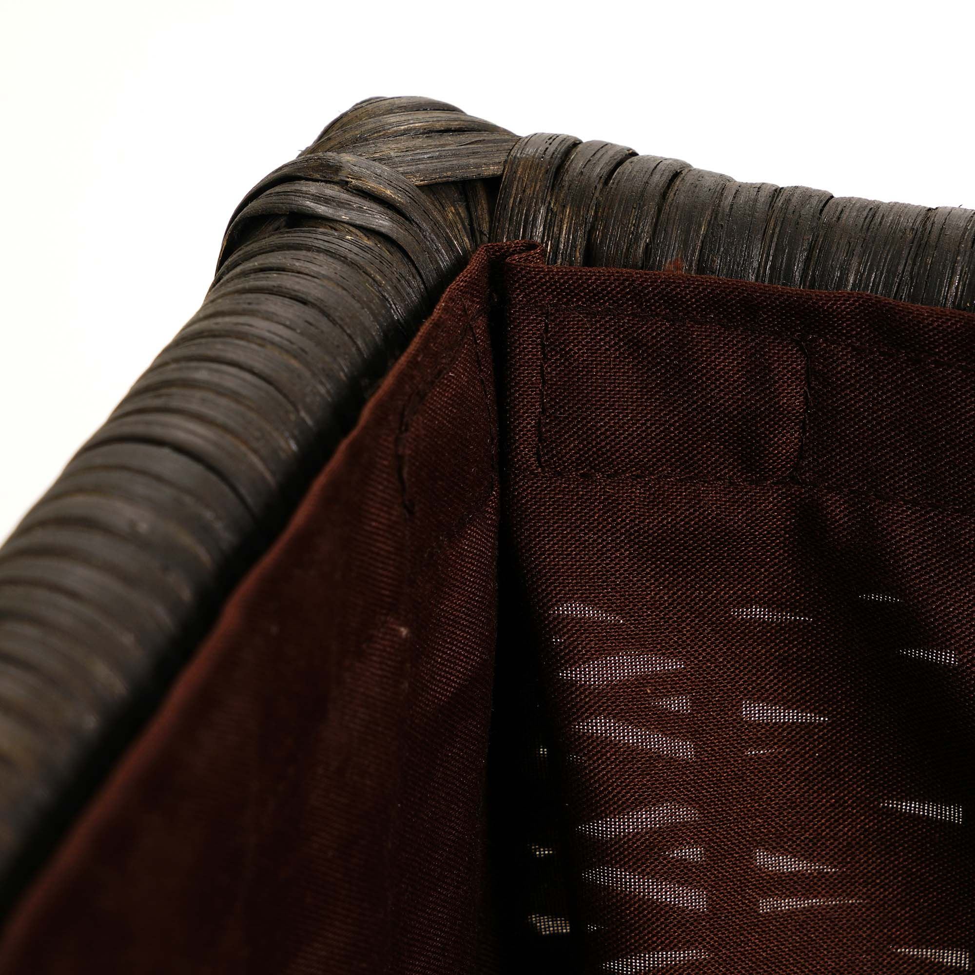 Lift-off Lid Wicker Storage Basket in Antique Walnut Brown, liner detail | The Basket Lady