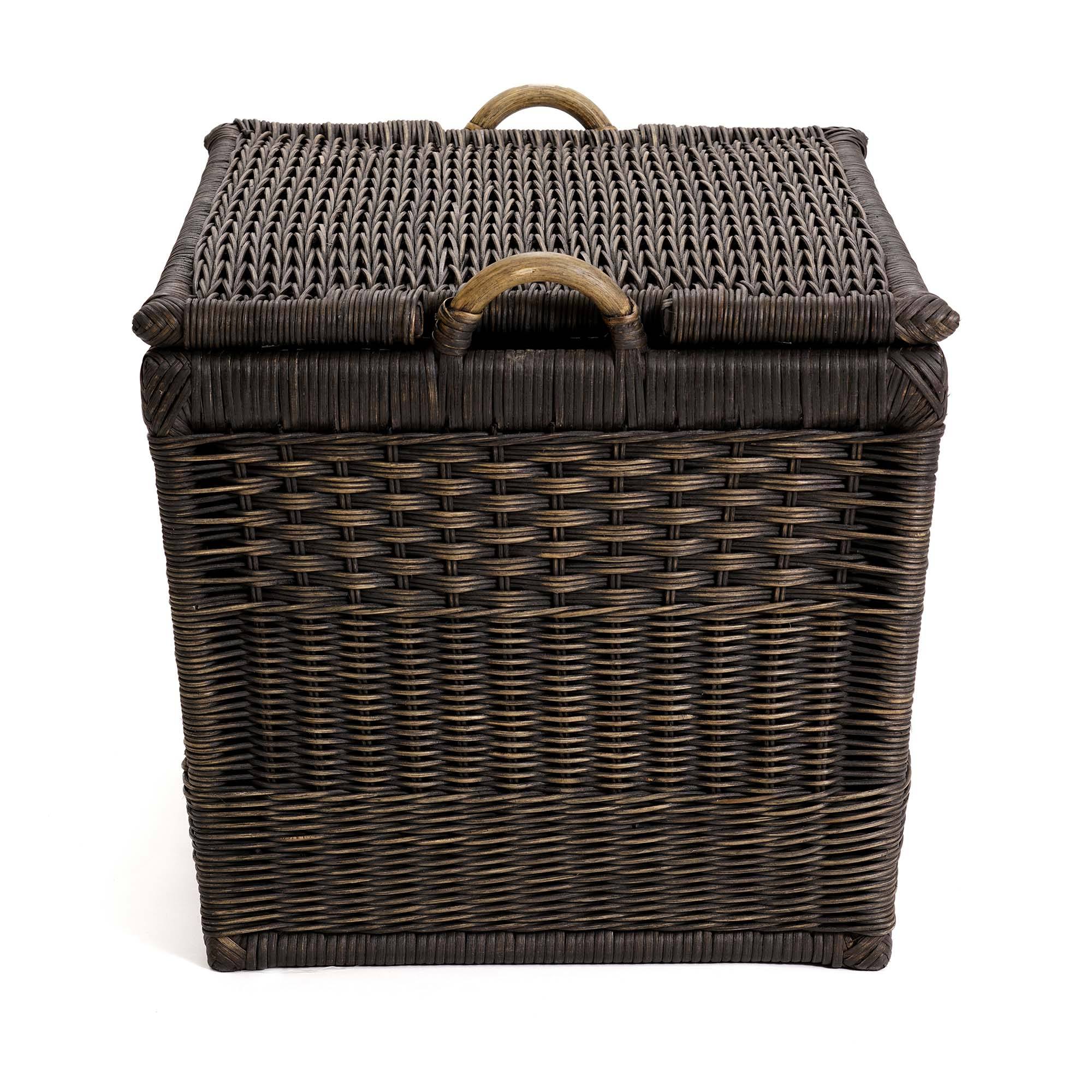 Lift-off Lid Wicker Storage Basket in Antique Walnut Brown, side view | The Basket Lady