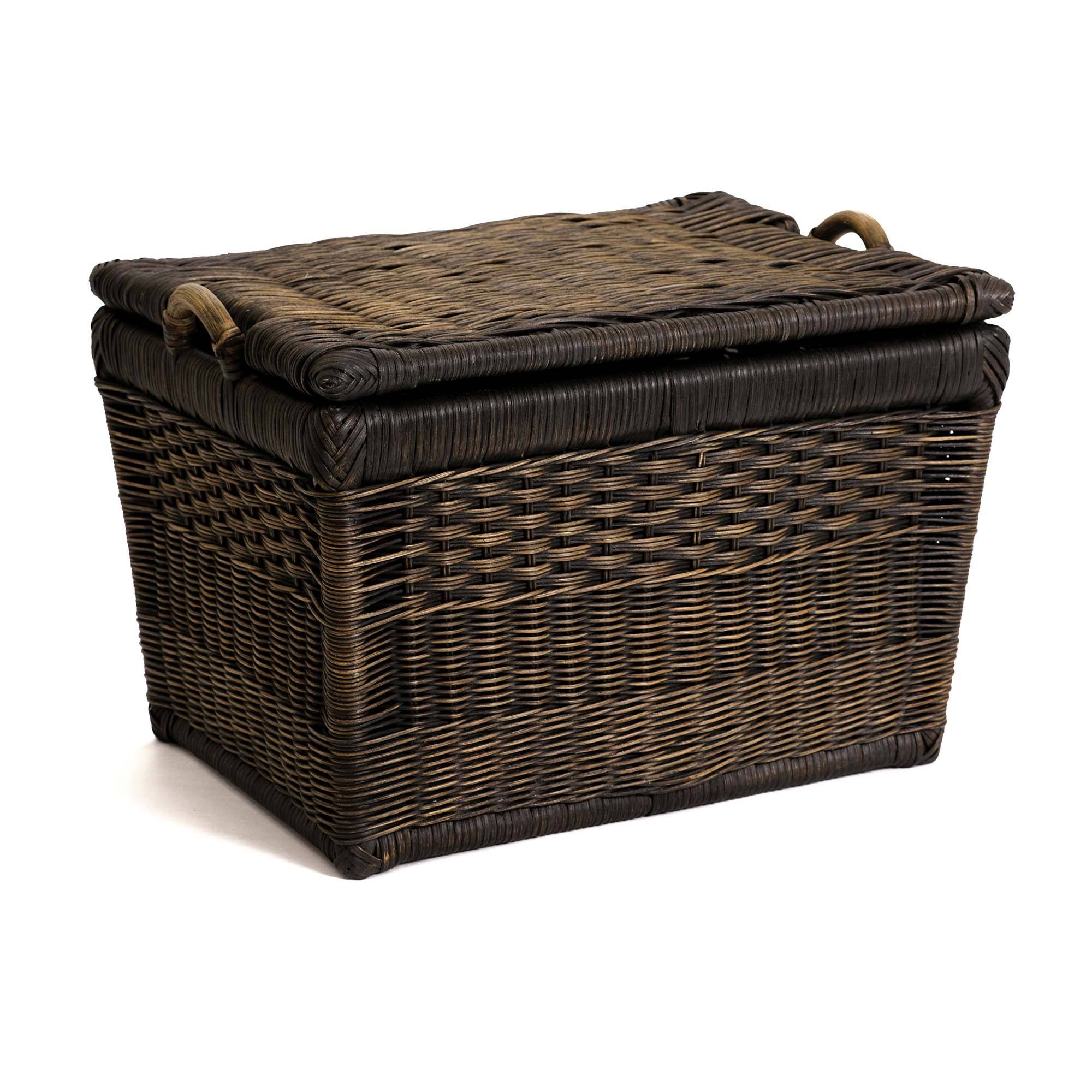 Lift-off Lid Wicker Storage Basket in Antique Walnut Brown, size S | The Basket Lady