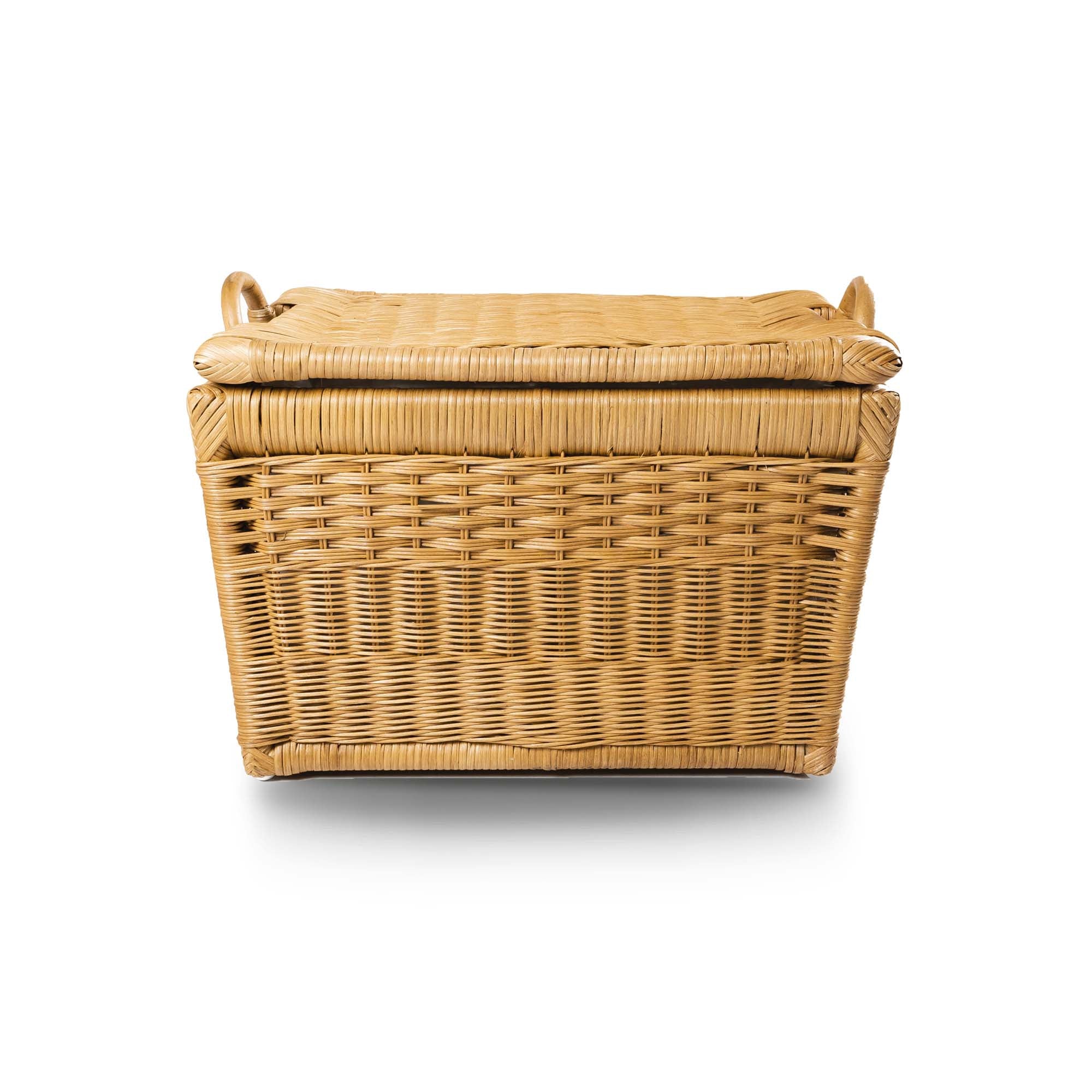 Lift-off Lid Wicker Storage Basket in Sandstone, front view | The Basket Lady