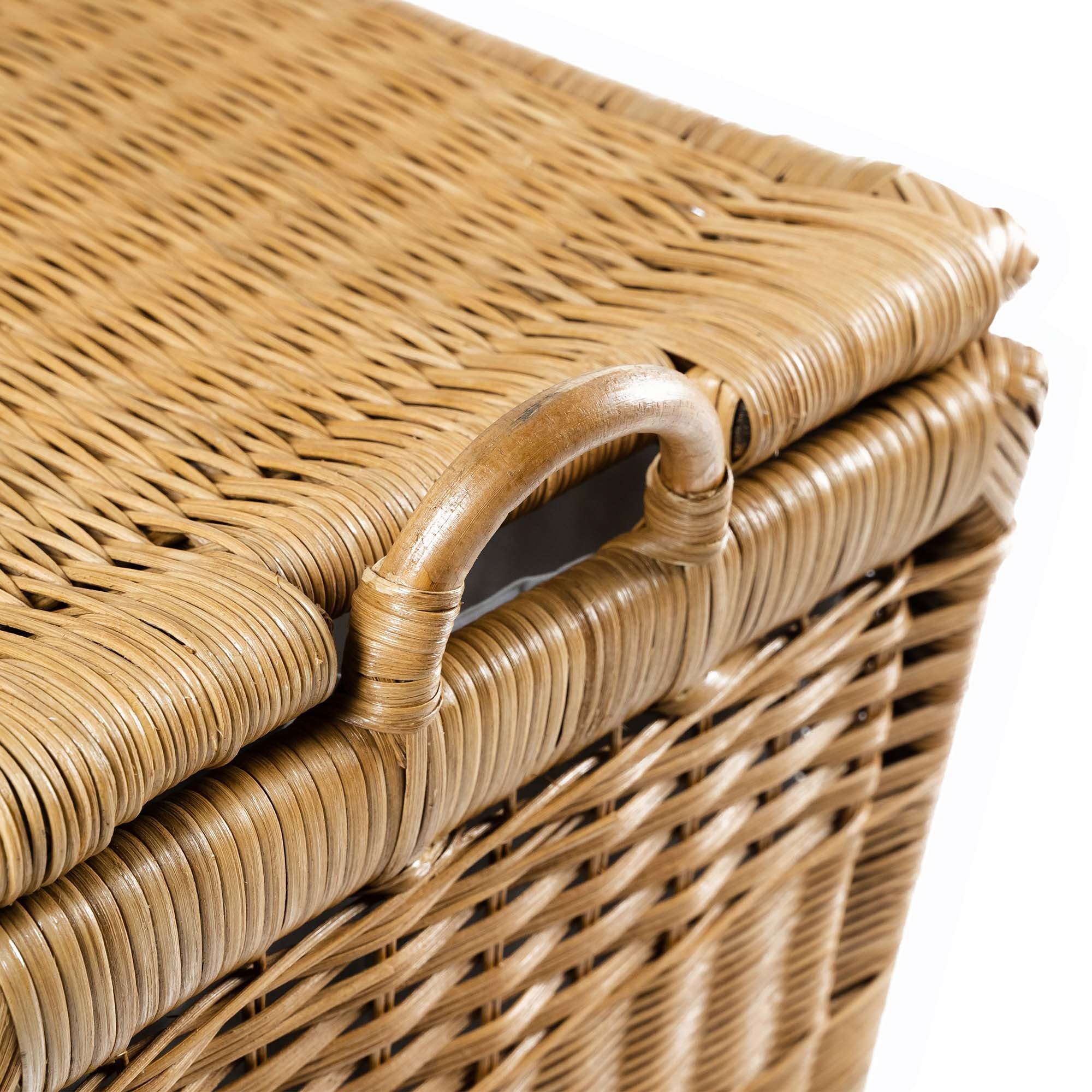 Lift-off Lid Wicker Storage Basket in Sandstone, handle detail | The Basket Lady