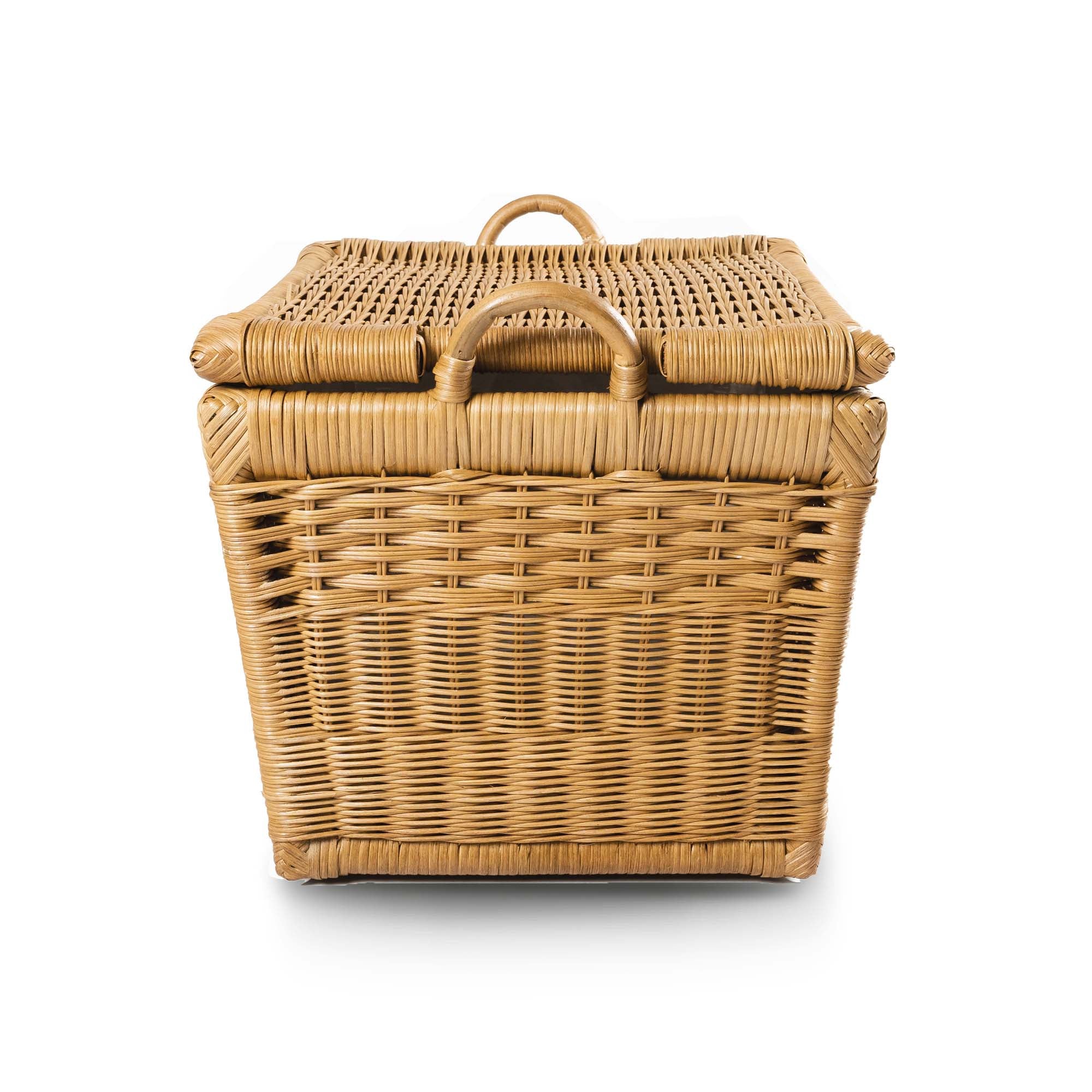 Lift-off Lid Wicker Storage Basket in Sandstone, side view | The Basket Lady