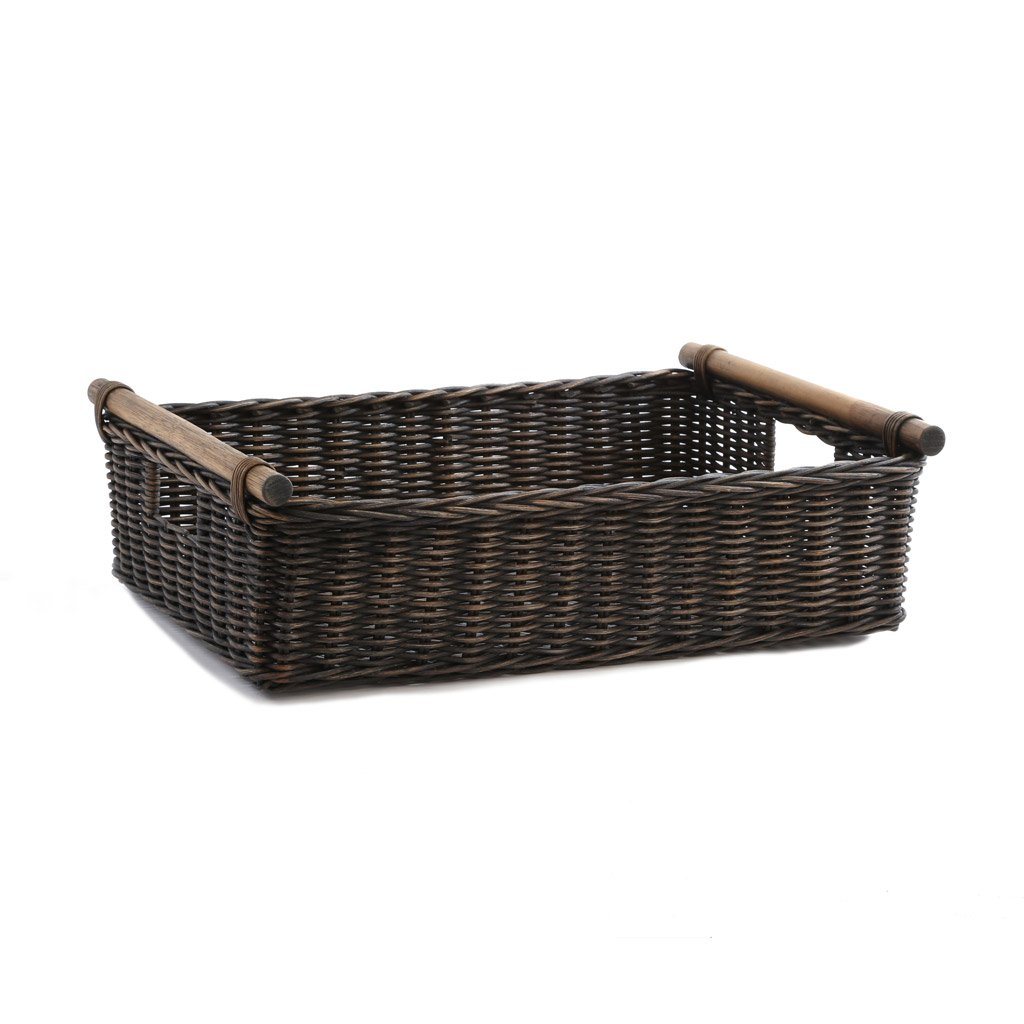Low Pole Handle Wicker Basket in Antique Walnut Brown, size XL | The Basket Lady