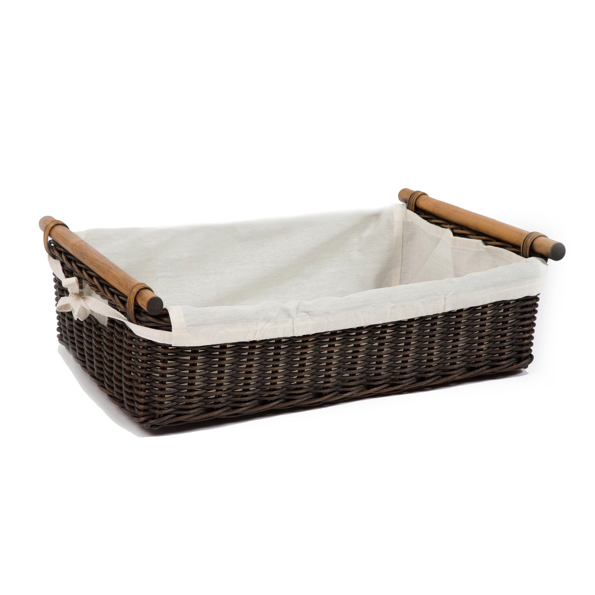 The Basket Lady Low Pole Handle Wicker Storage Basket
