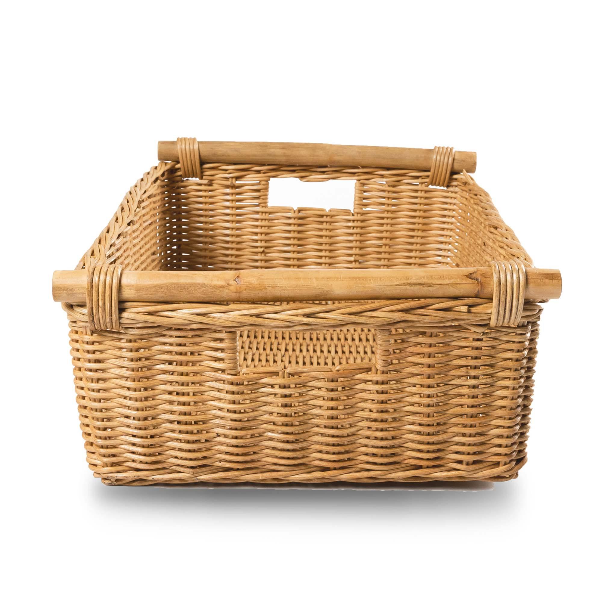 Low Pole Handle Wicker Storage Basket, Sandstone, XL size, front view | The Basket Lady