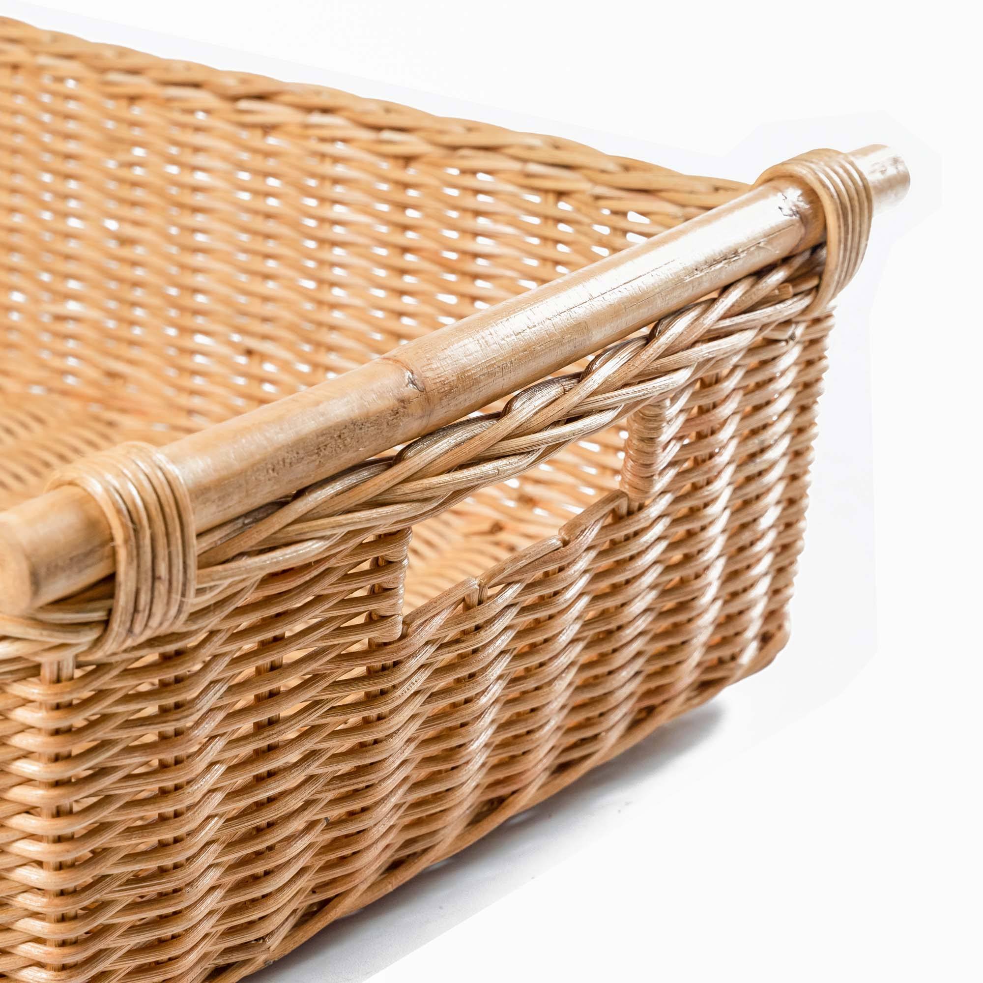 Low Pole Handle Wicker Storage Basket, Sandstone, XL size, handle detail | The Basket Lady
