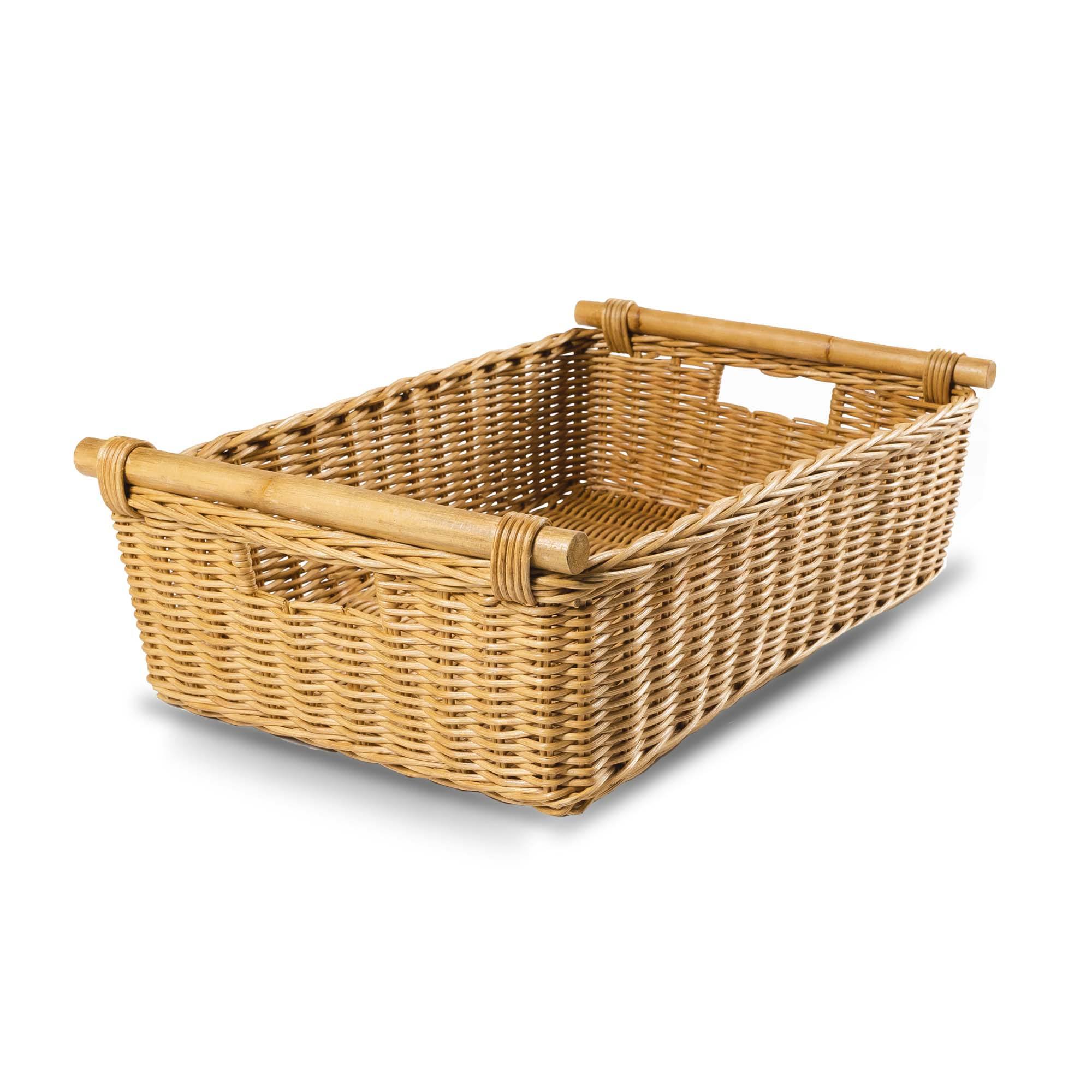 Low Pole Handle Wicker Storage Basket, Sandstone, XL size | The Basket Lady