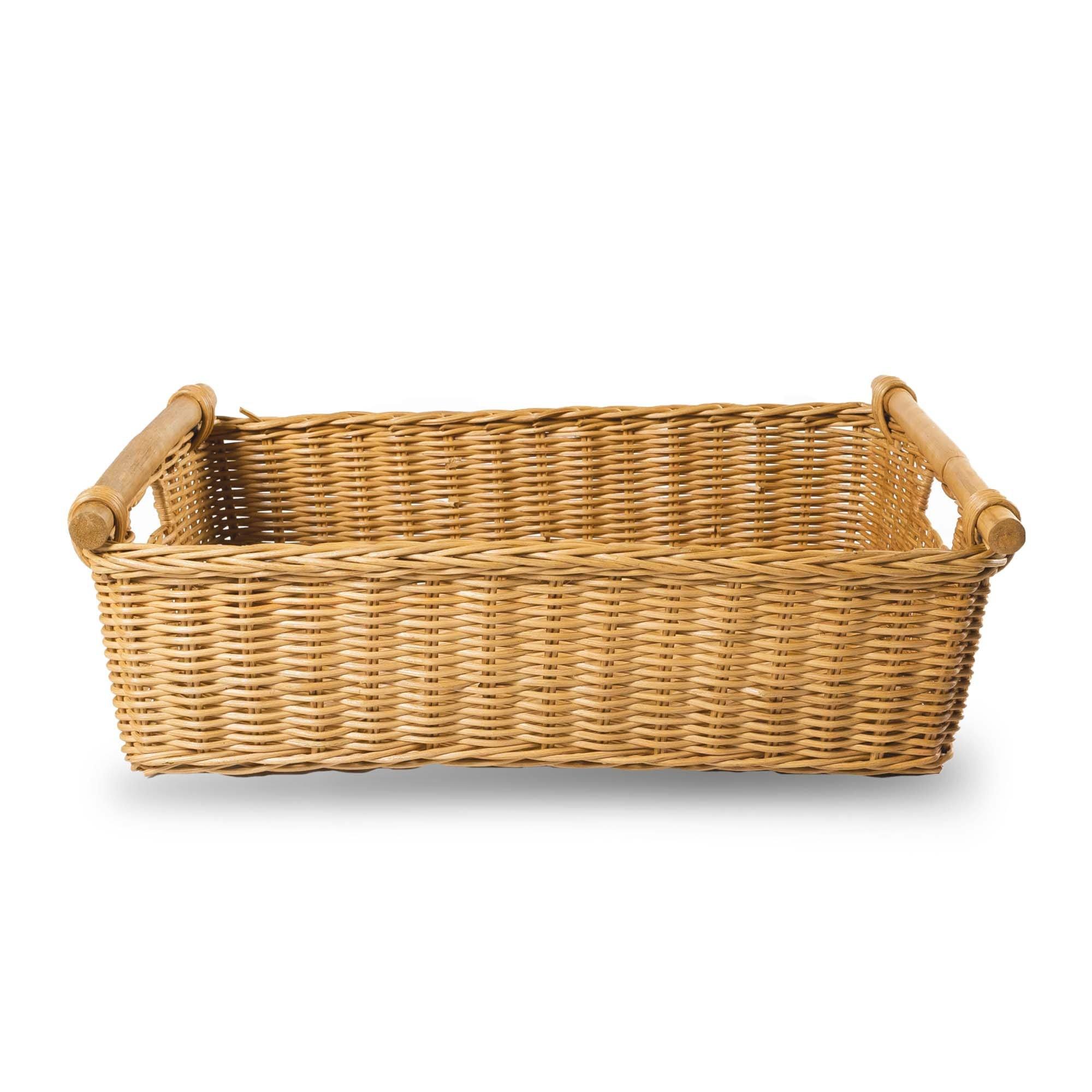 Low Pole Handle Wicker Storage Basket, Sandstone, XL size, side view | The Basket Lady