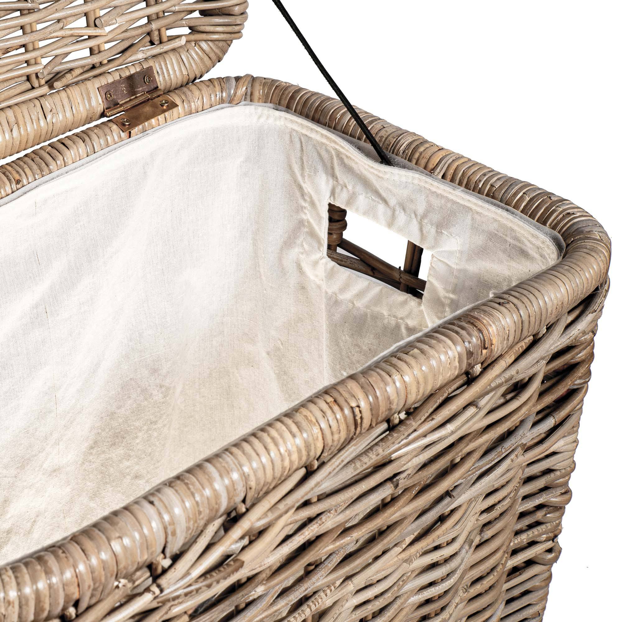 Narrow Rectangular Kubu Laundry Hamper in Serene Grey includes removable fabric liner | The Basket Lady