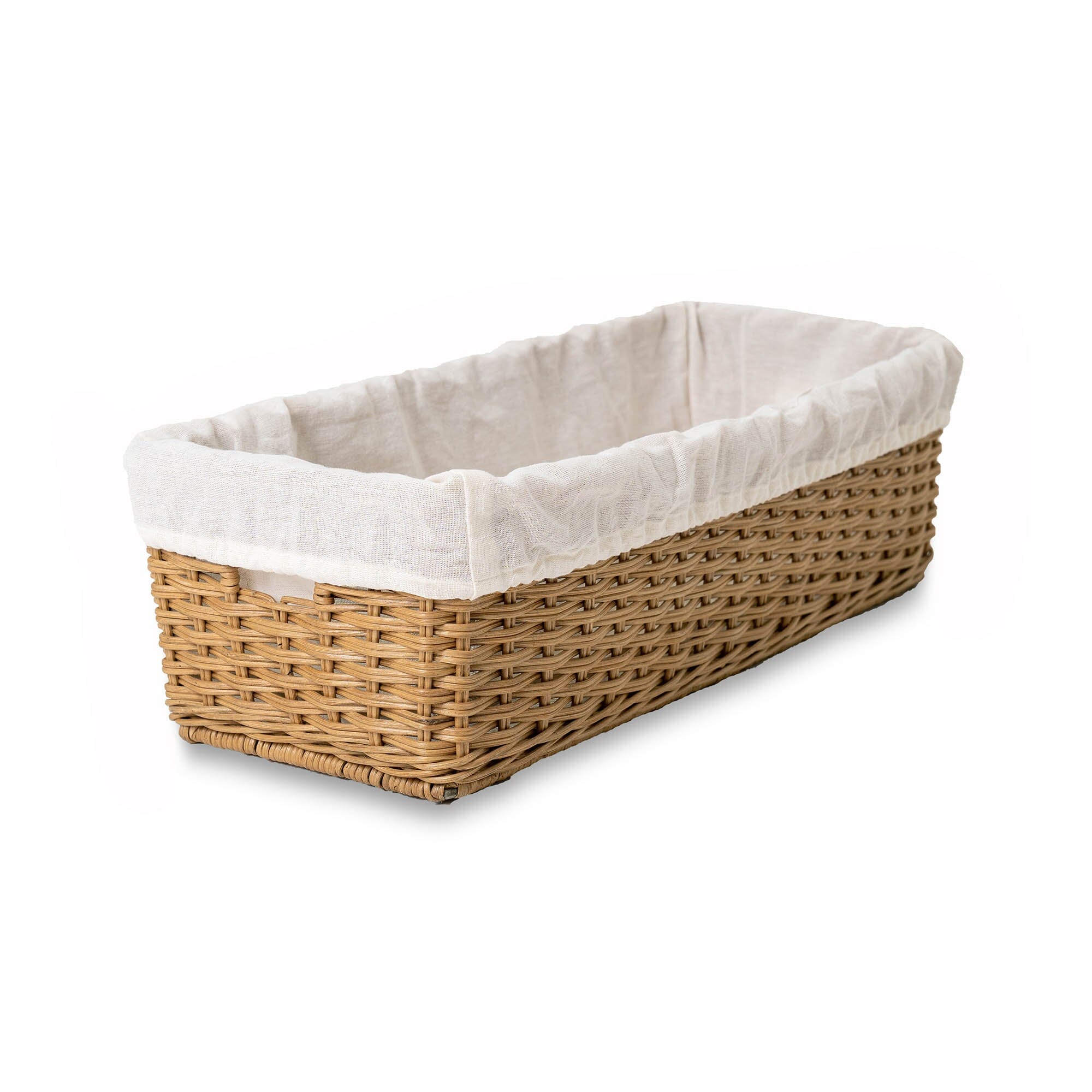 Narrow Rectangular Wicker Storage Basket - Antique Walnut Brown - Small / No Liner