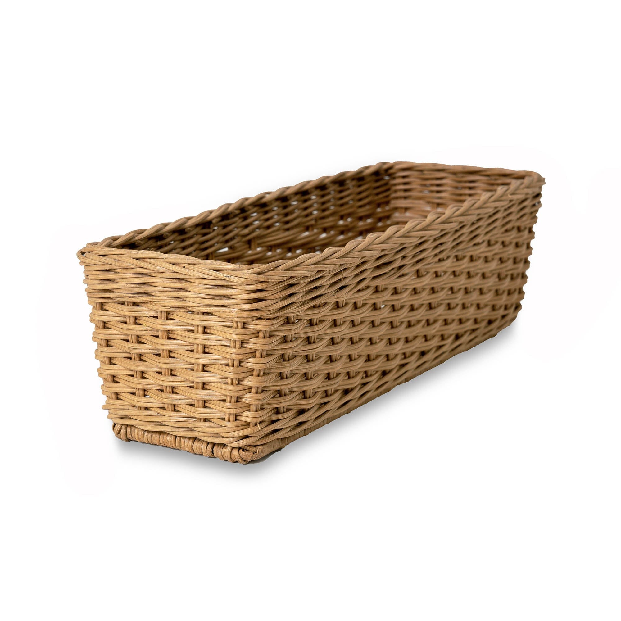 Rectangular Low Wicker Storage Basket - Sandstone - Medium / No Liner