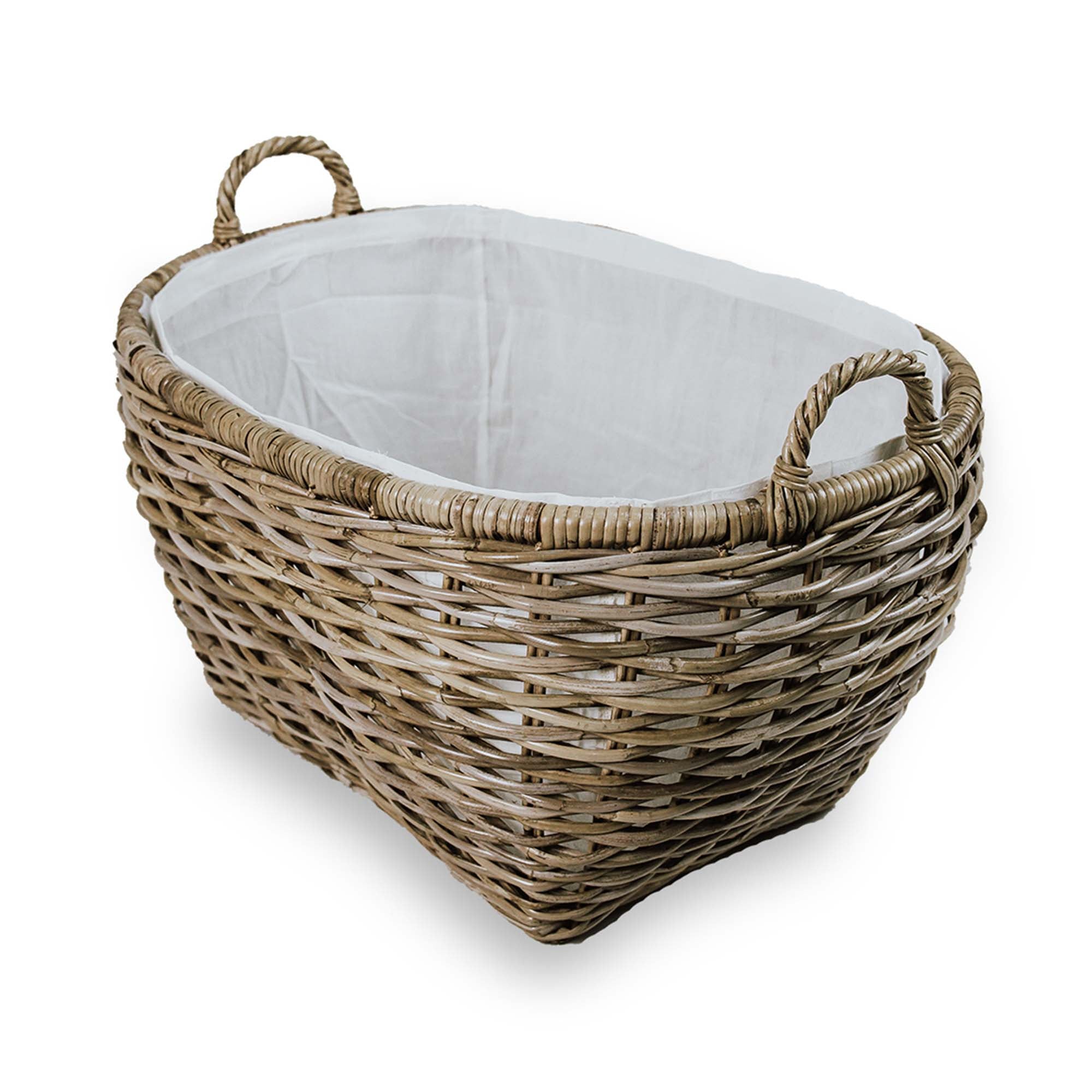 Oval Kubu Wicker Laundry Basket, corner view | The Basket Lady