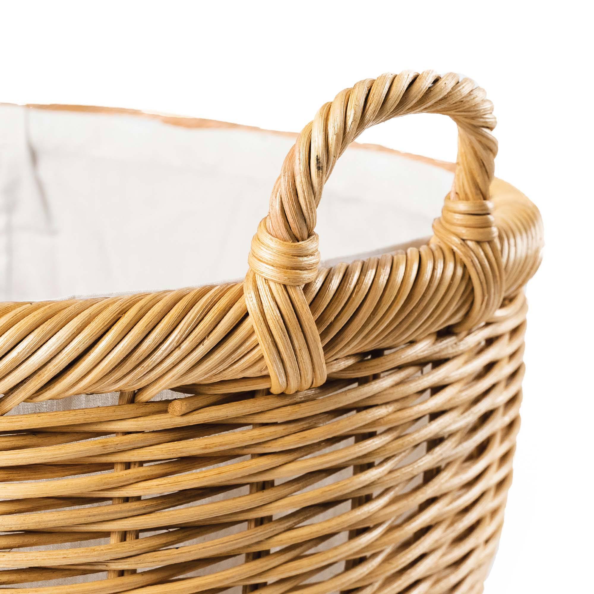 Oval Wicker Laundry Basket in Sandstone, handle detail | The Basket Lady