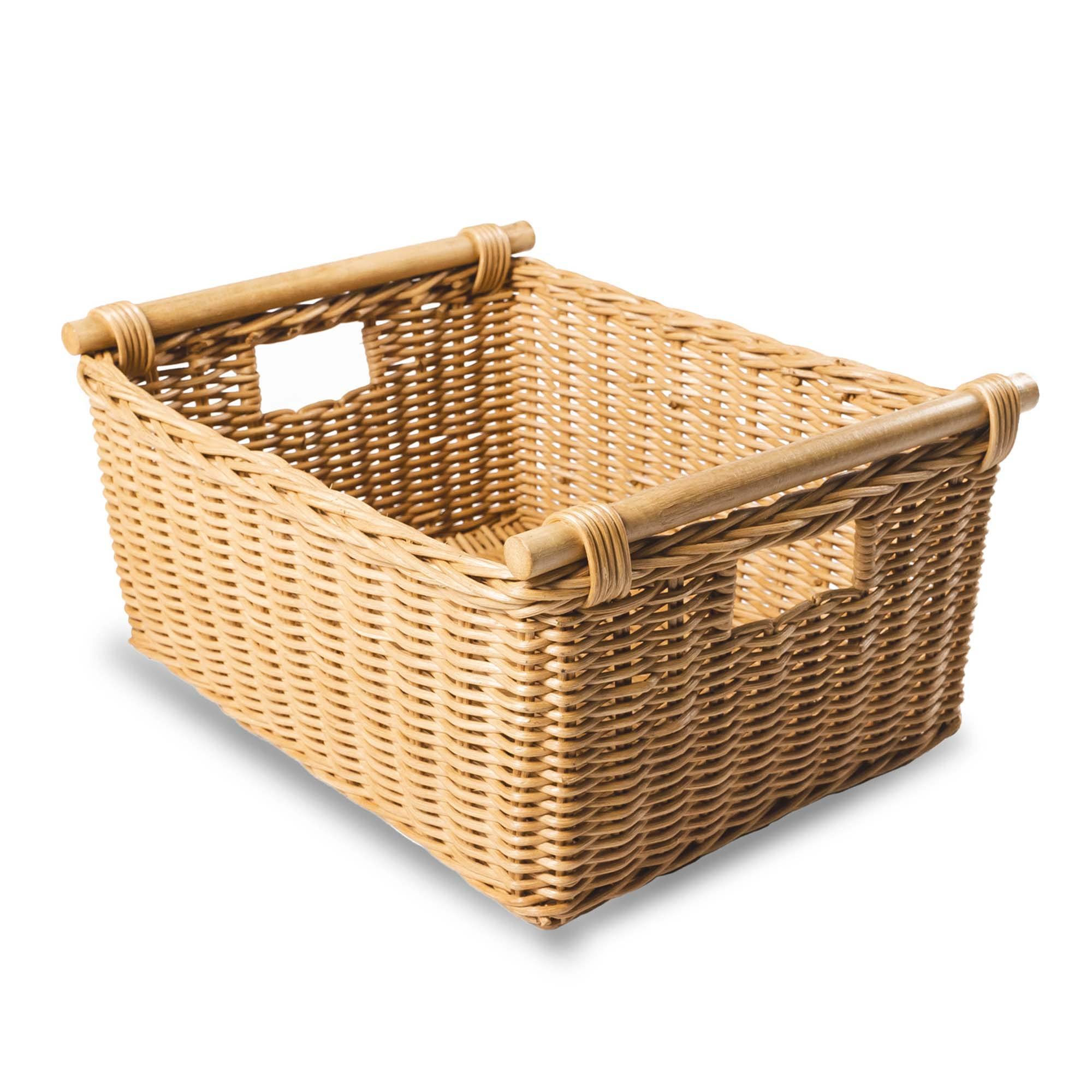 Pole Handle Wicker Storage Basket in Sandstone, size M | The Basket Lady