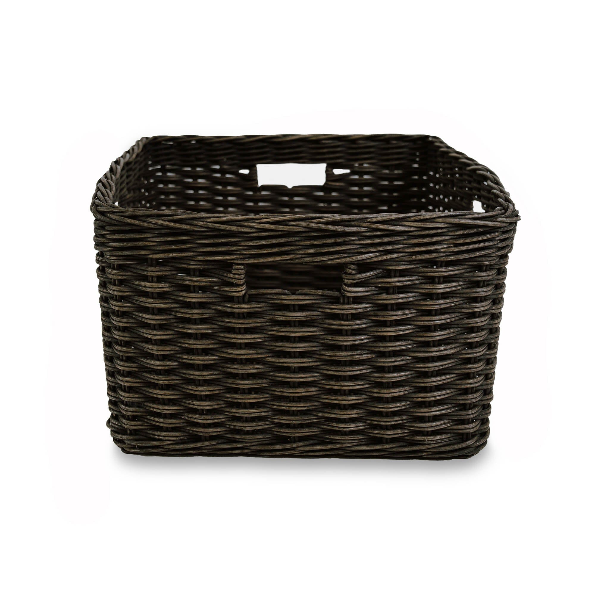Rectangular Deep Wicker Storage Basket, Antique Walnut Brown Large, front view| The Basket Lady