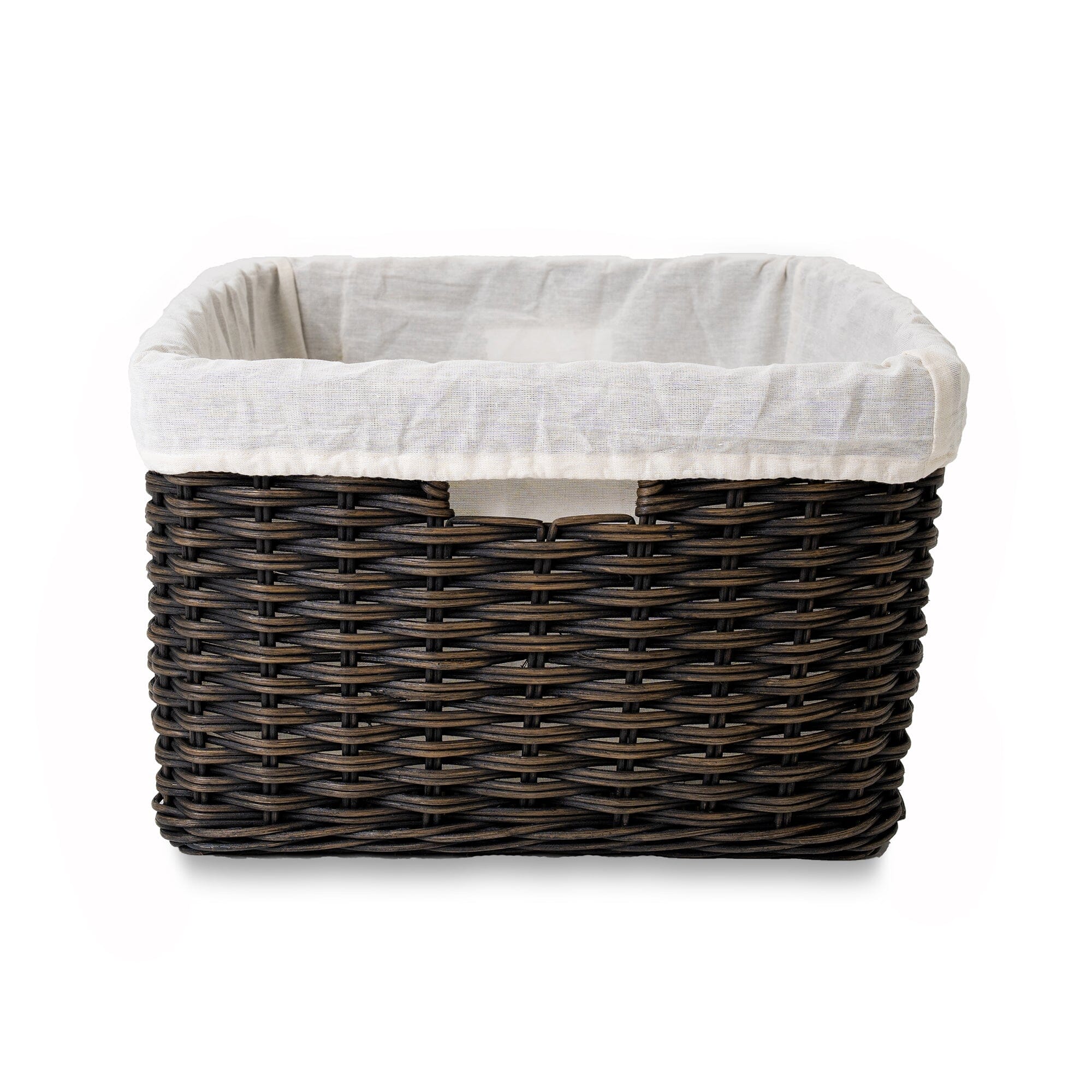 Fabric Basket Liner for Rectangular Deep Wicker Storage Basket Large, front view | The Basket Lady