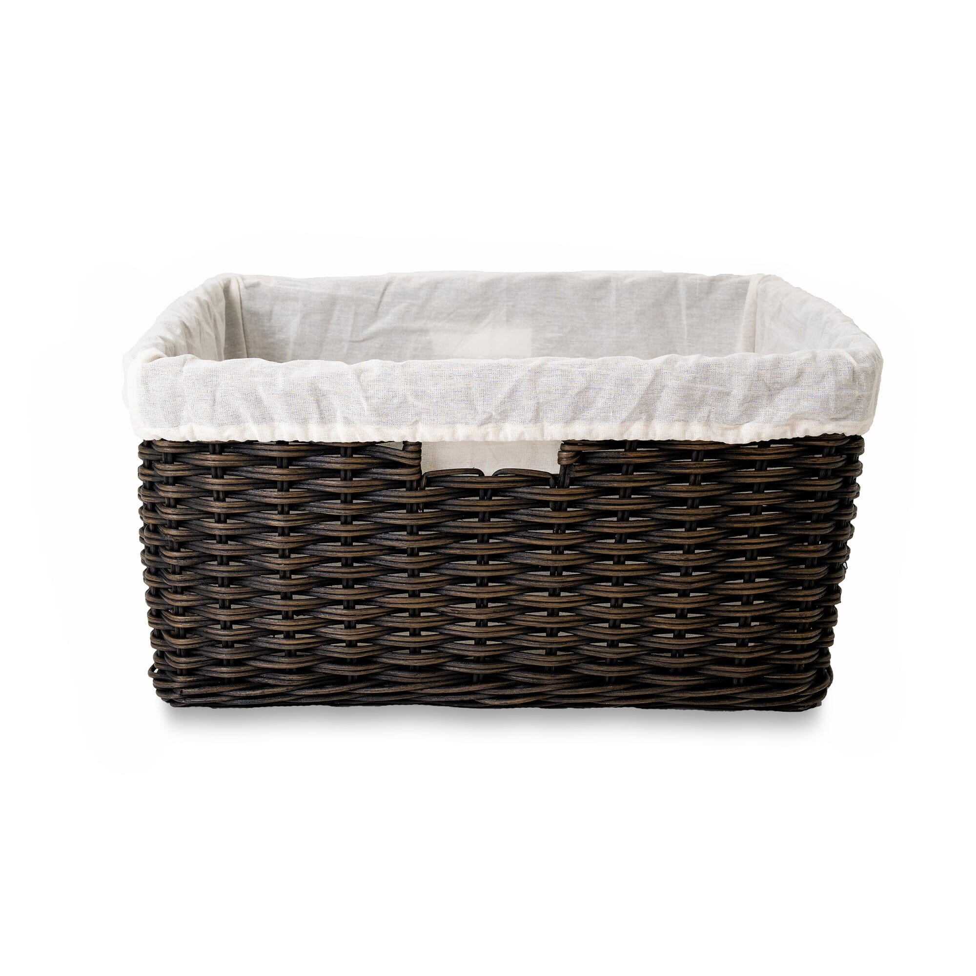 Fabric Basket Liner for Rectangular Deep Wicker Storage Basket Large, side view | The Basket Lady