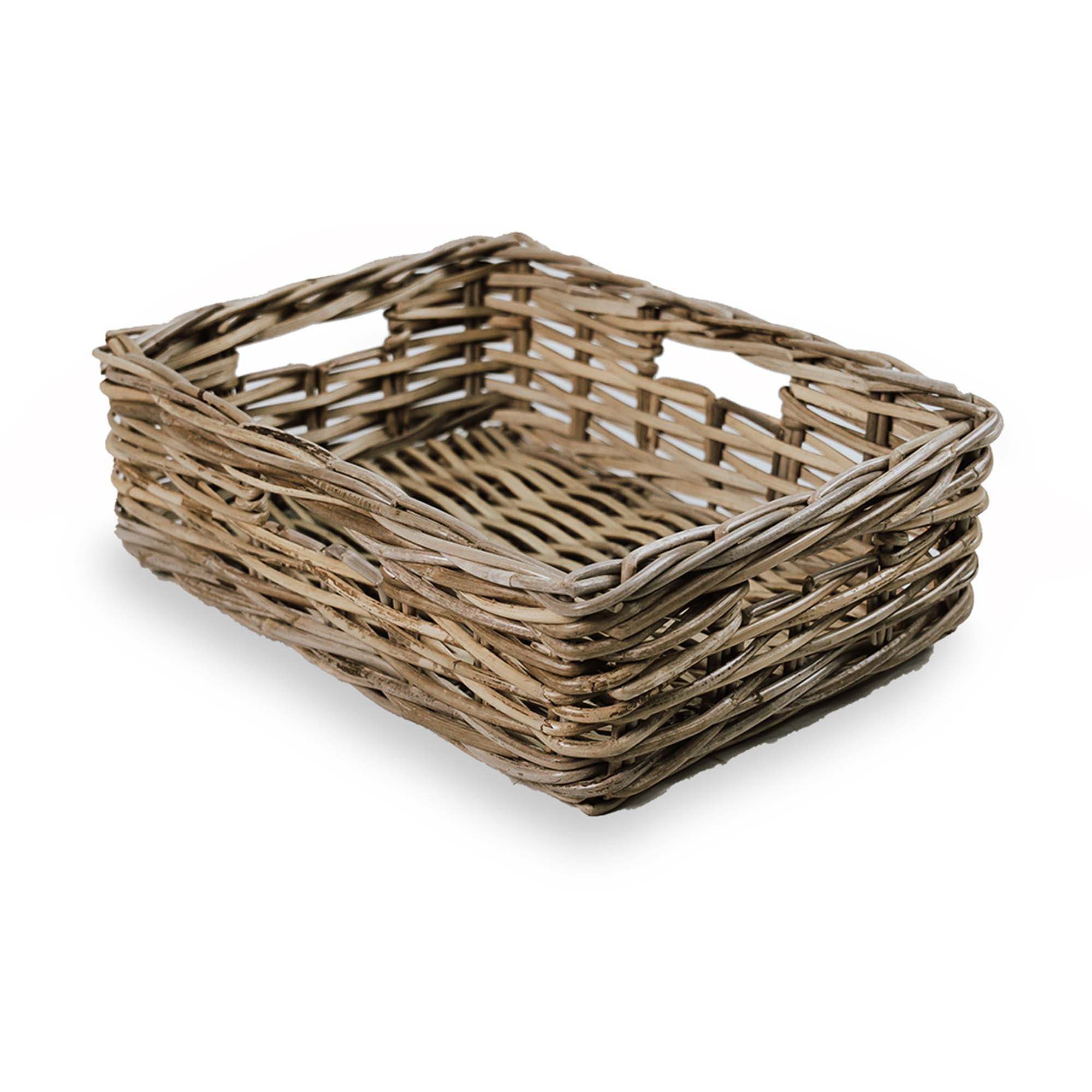 Rectangular Low Kubu Wicker Shelf Basket, size Medium without fabric liner | The Basket Lady