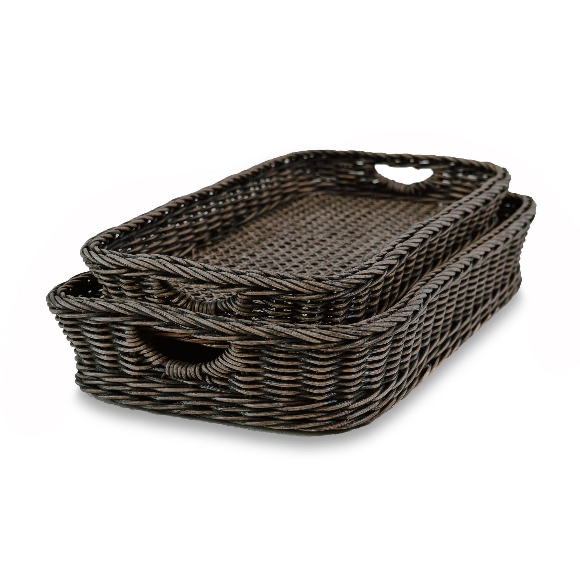 Rectangular Wicker Serving Tray in Antique Walnut Brown, 2 sizes shown | The Basket Lady