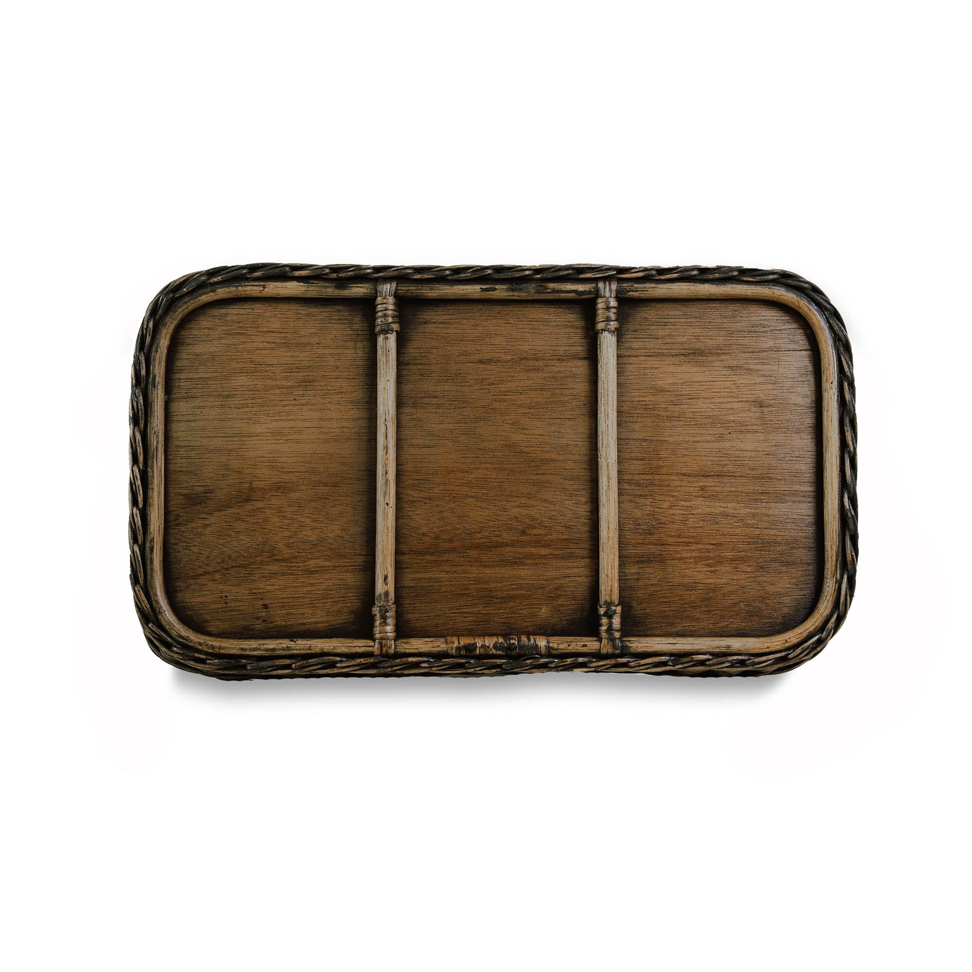 Rectangular Wicker Serving Tray in Antique Walnut Brown, size Large, bottom detail | The Basket Lady