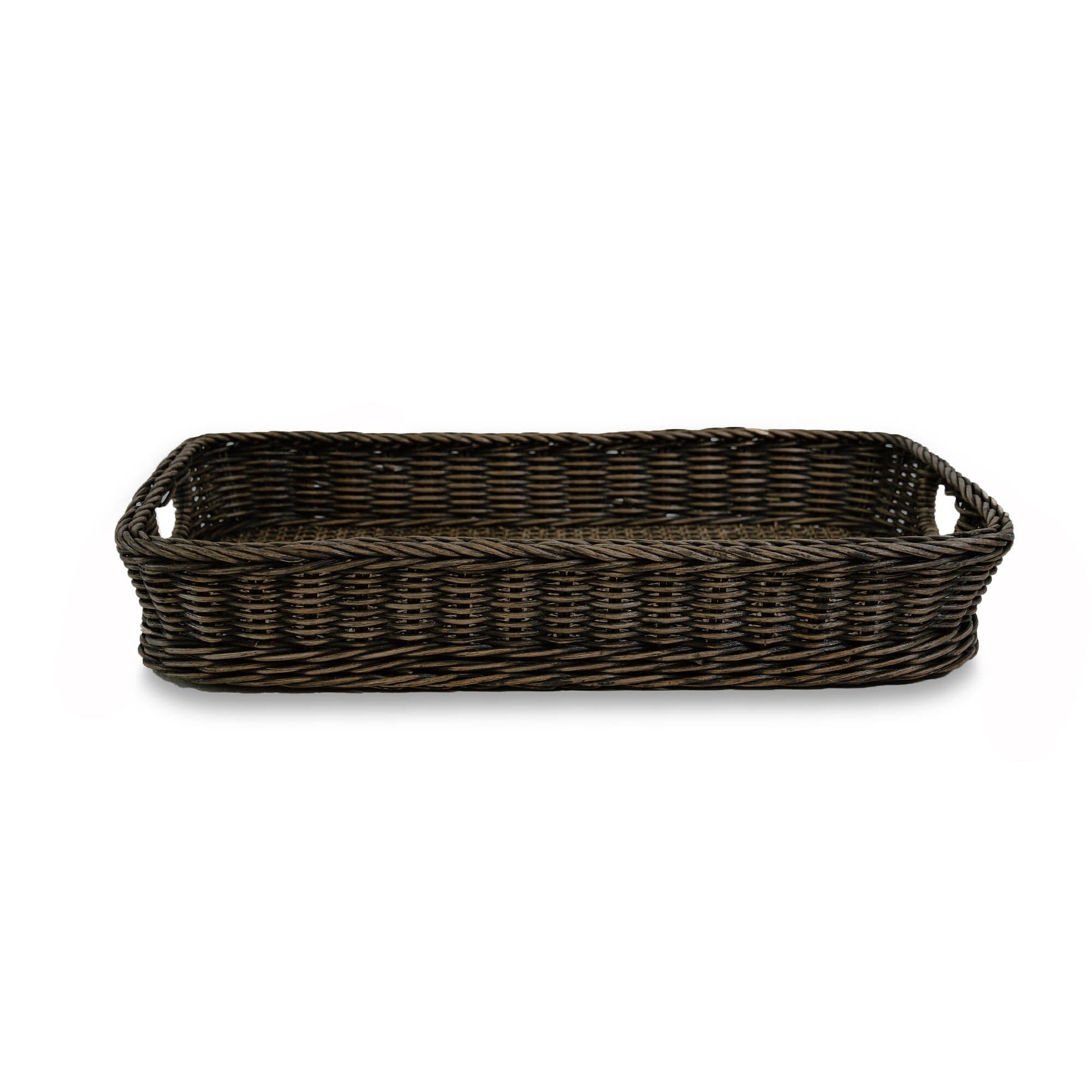 Rectangular Wicker Serving Tray in Antique Walnut Brown, size Large, front view | The Basket Lady