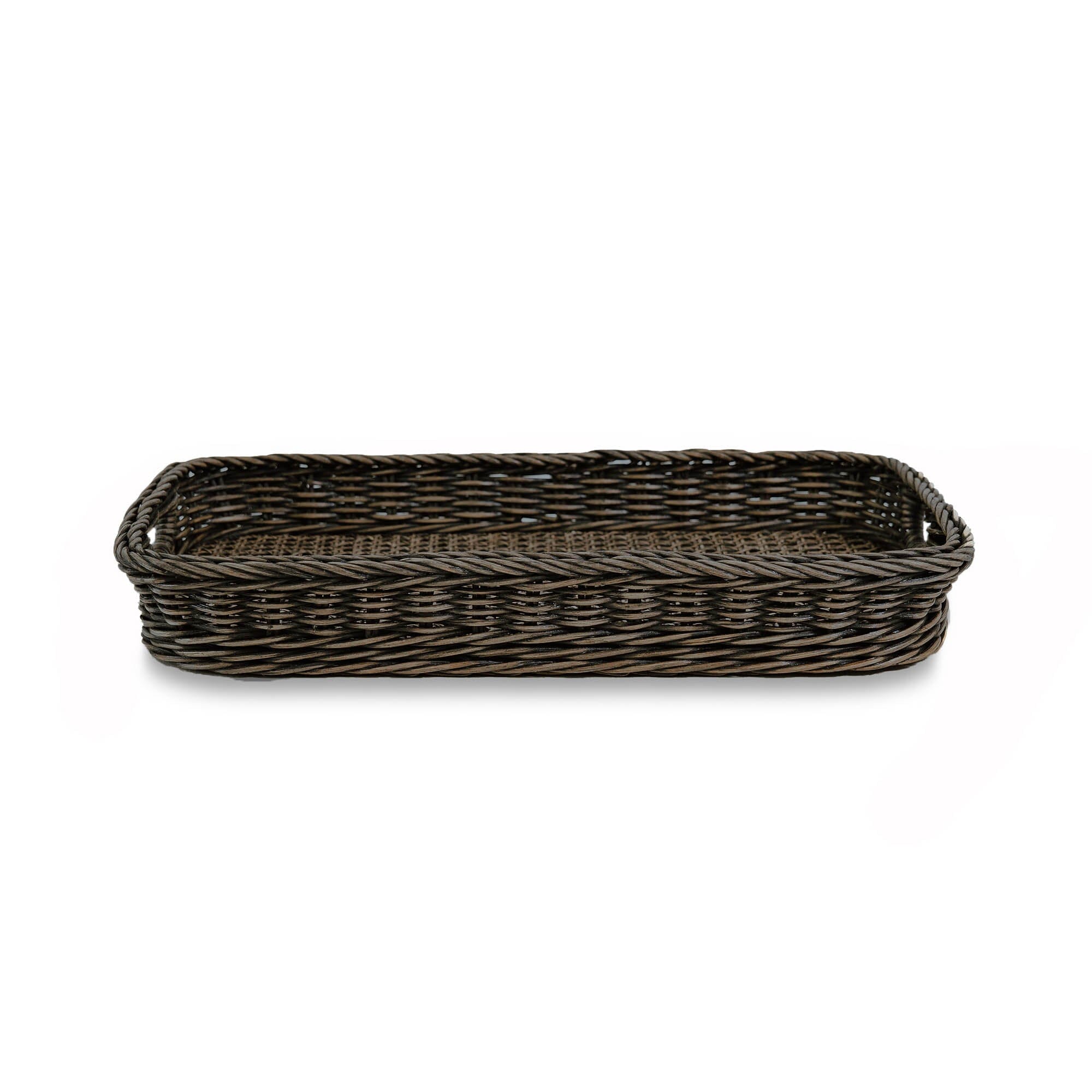 Rectangular Wicker Serving Tray in Antique Walnut Brown, size Small, front view | The Basket Lady