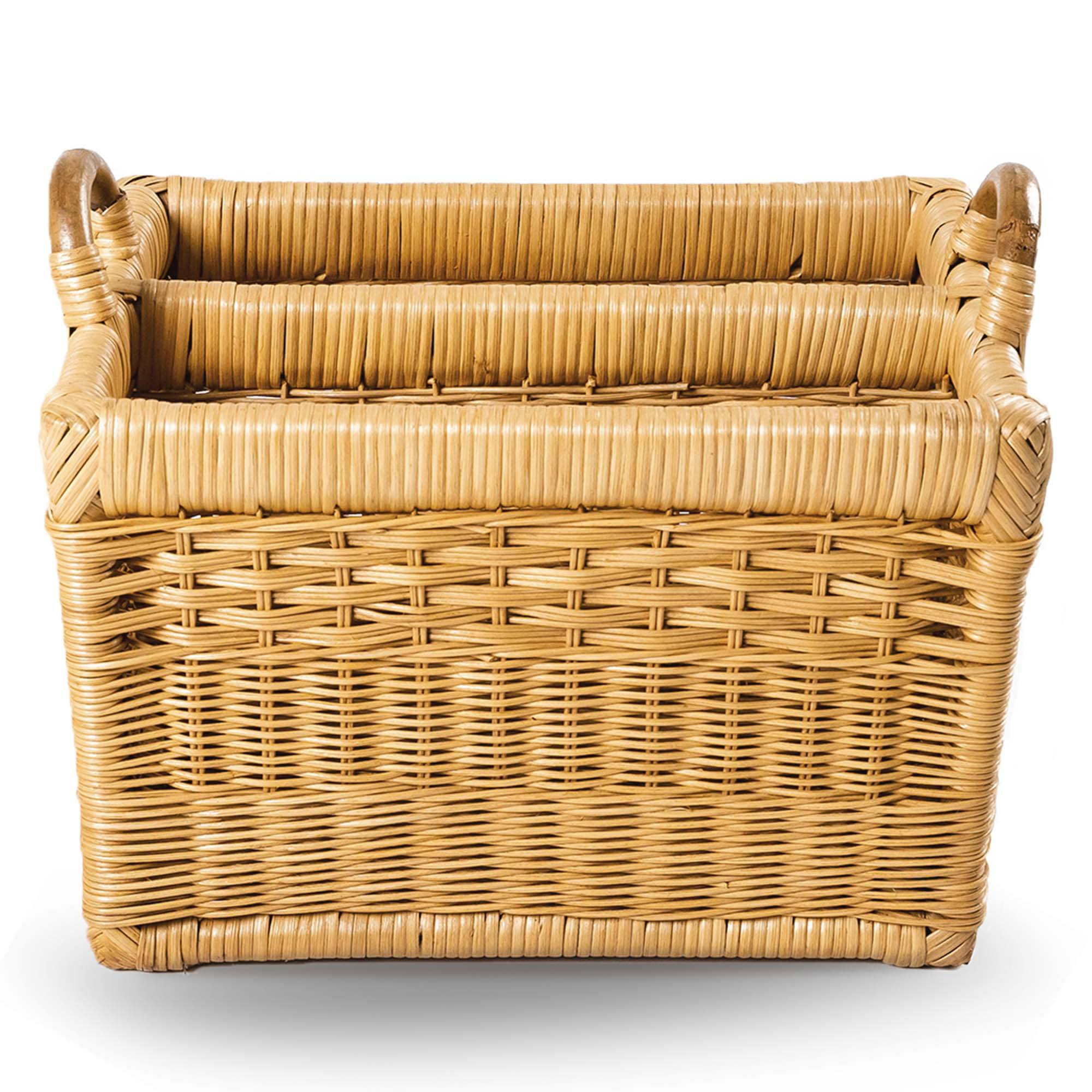 Rectangular Wicker Divided Magazine Basket in Sandstone, front view | The Basket Lady