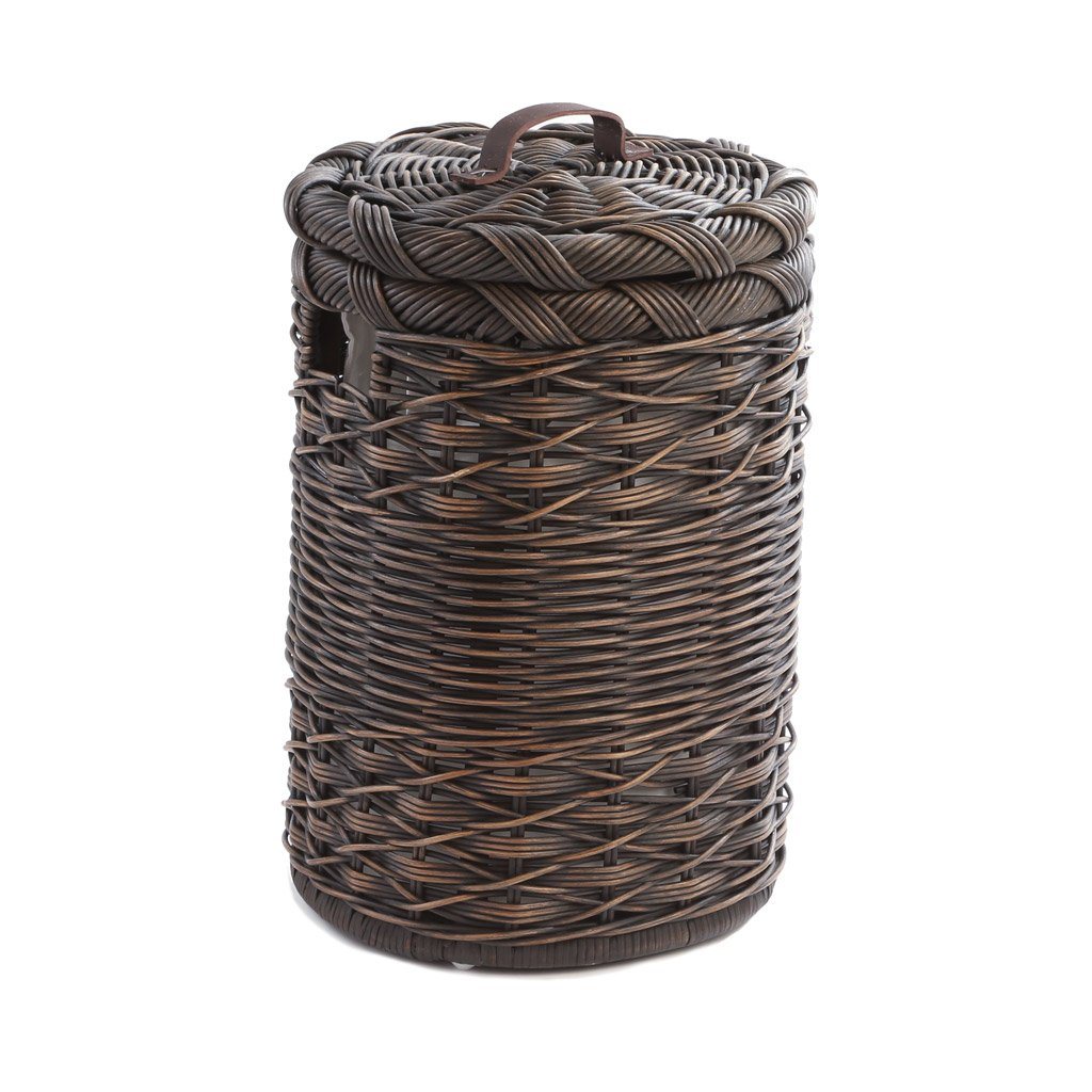 Small Round Wicker Laundry Hamper in Antique Walnut Brown | The Basket Lady