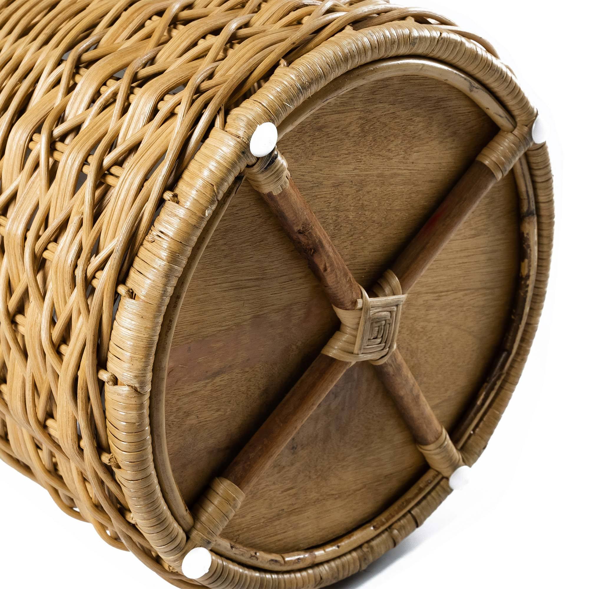 Small Round Wicker Laundry Hamper in Sandstone, bottom view | The Basket Lady