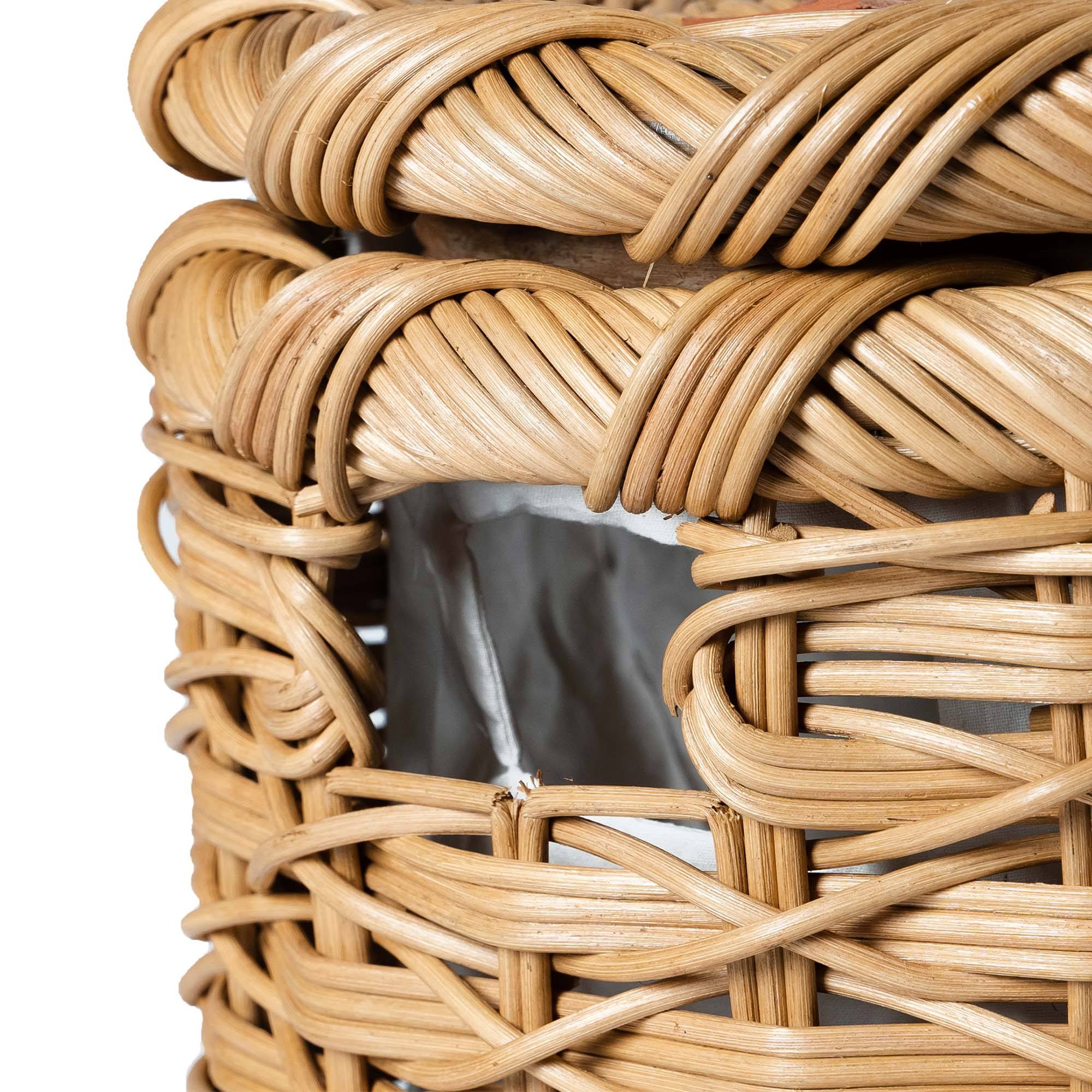 Small Round Wicker Laundry Hamper in Sandstone, handle detail | The Basket Lady