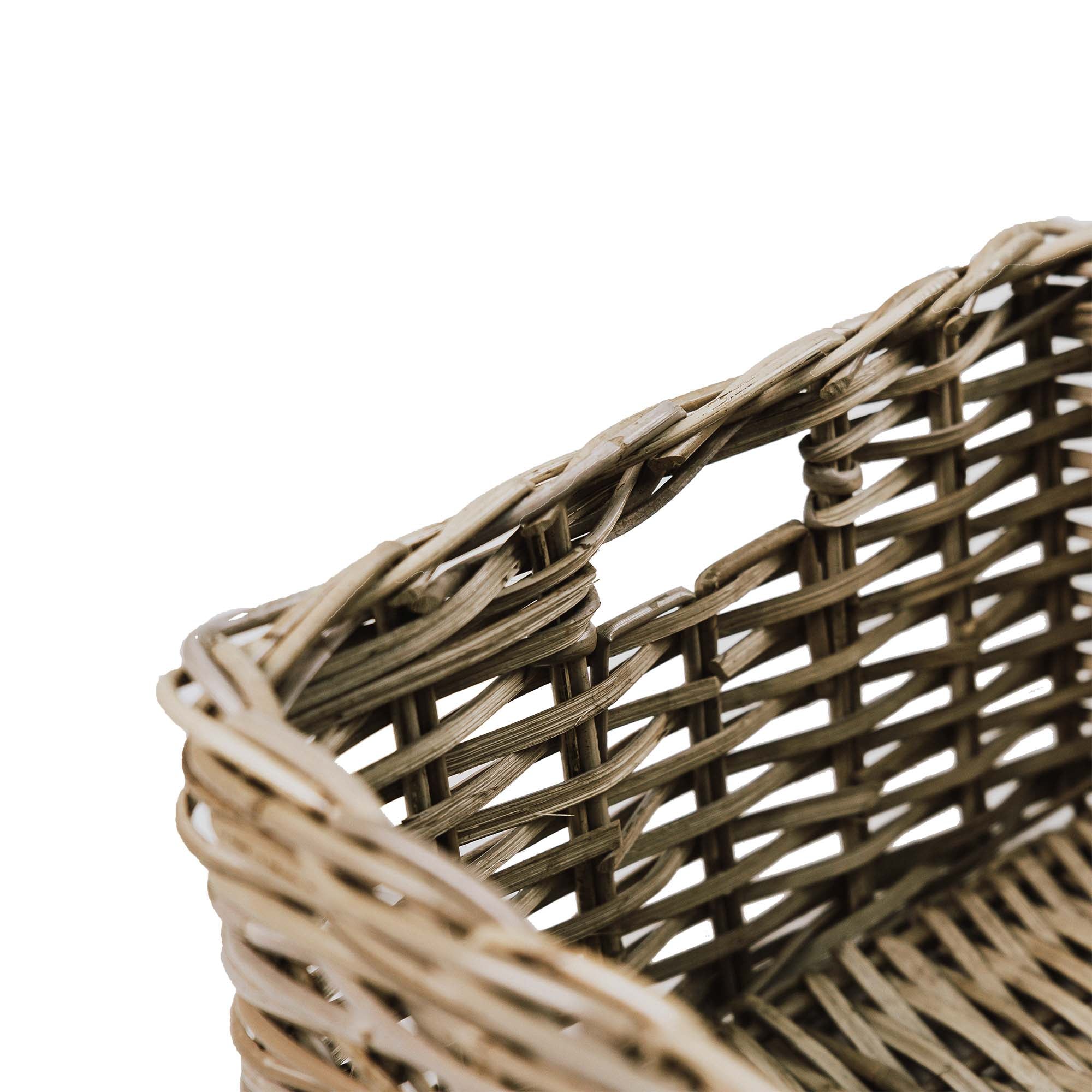 Square Deep Kubu Wicker Shelf Basket, handle detail | The Basket Lady