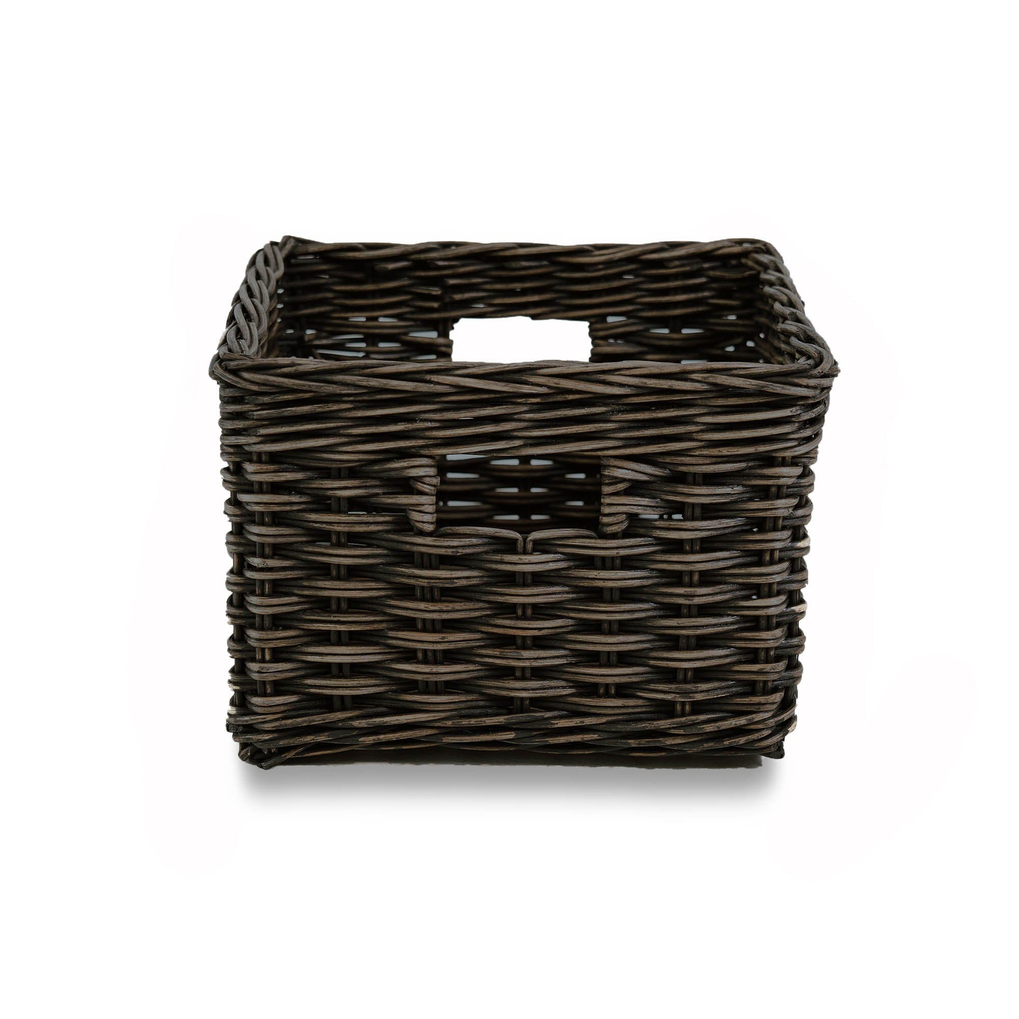 Square Deep Wicker Storage Basket Antique Walnut Brown Small, front view | The Basket Lady