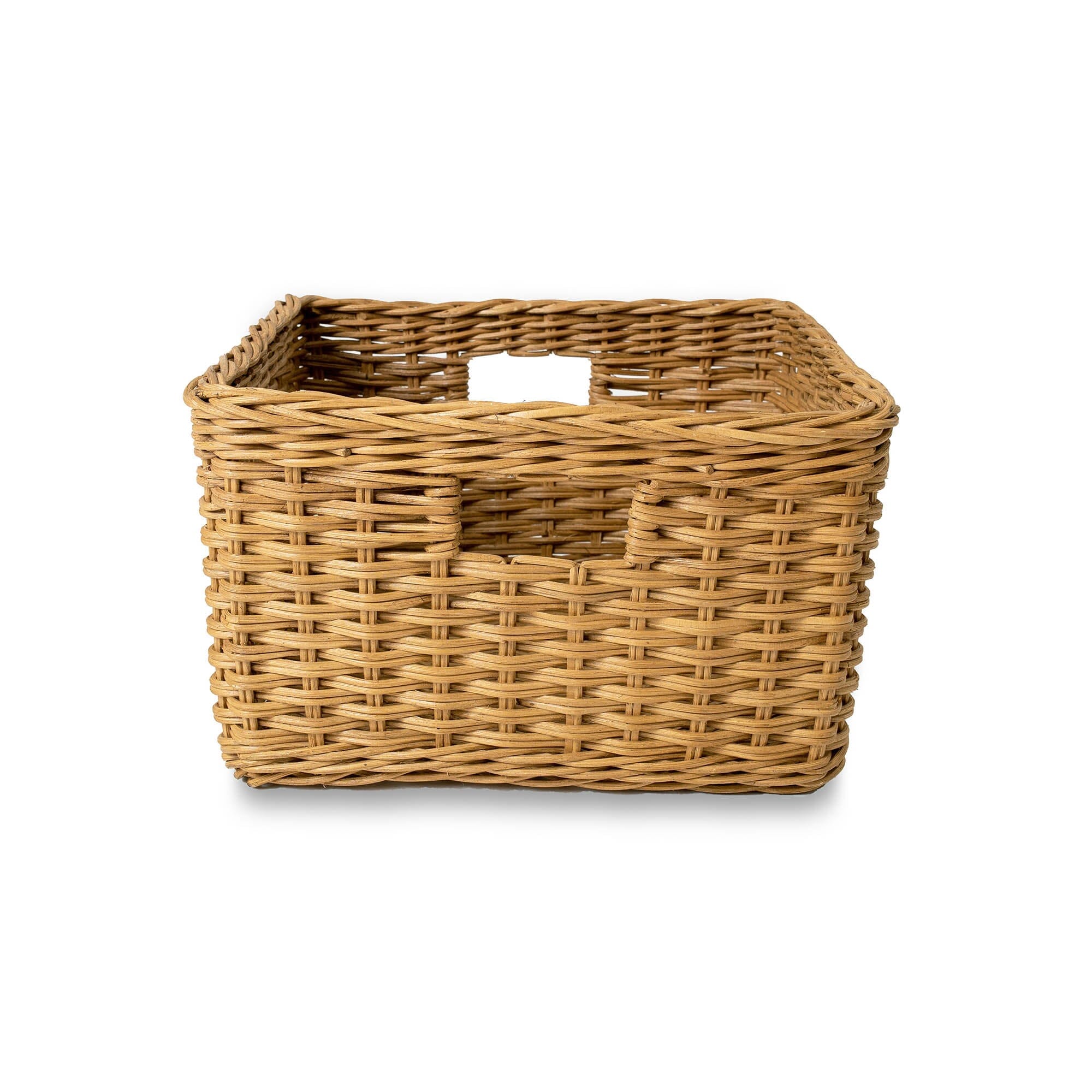 Square Deep Wicker Storage Basket Sandstone Medium, front view | The Basket Lady