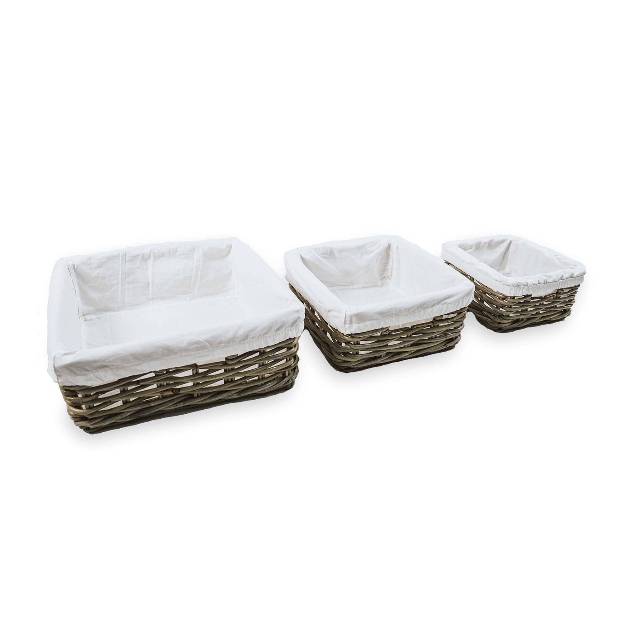 Square Low Kubu Wicker Shelf Basket, 3 sizes shown | The Basket Lady