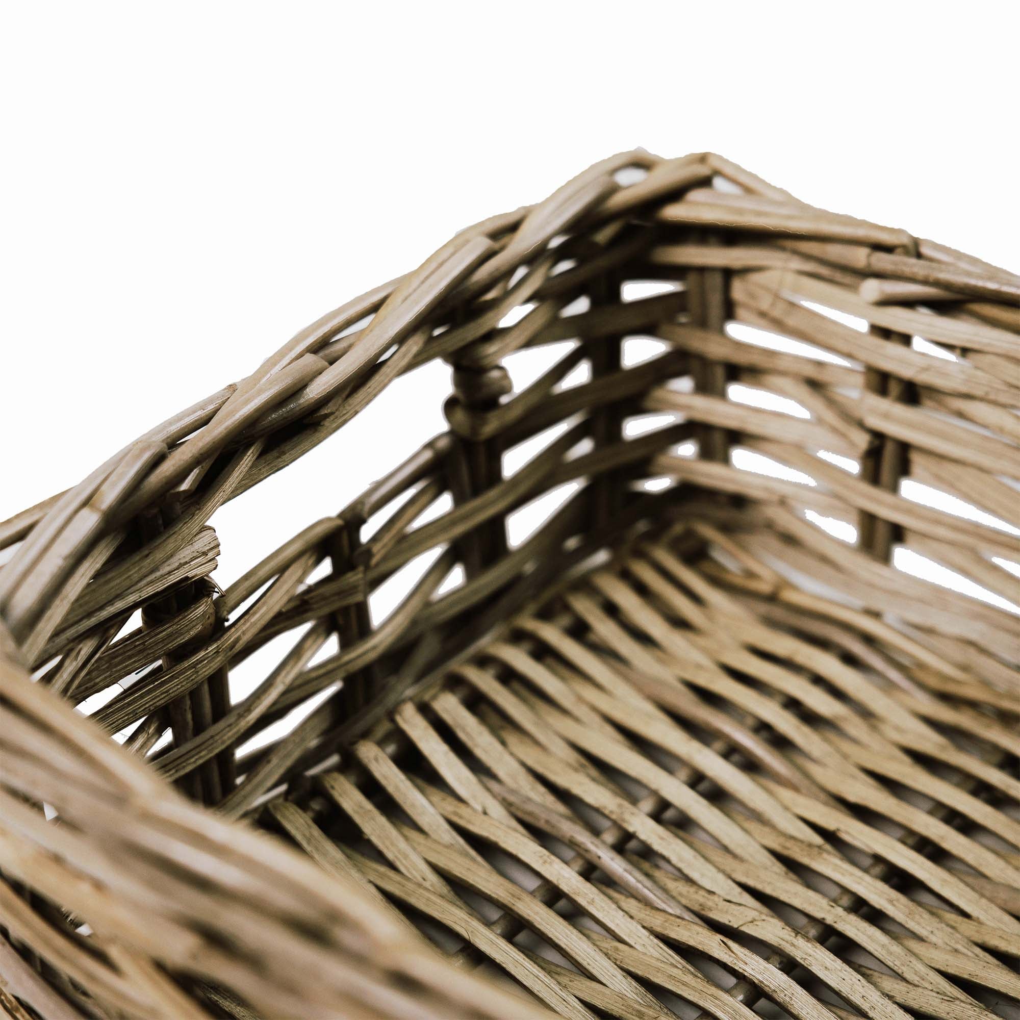 Square Low Kubu Wicker Shelf Basket, handle detail | The Basket Lady