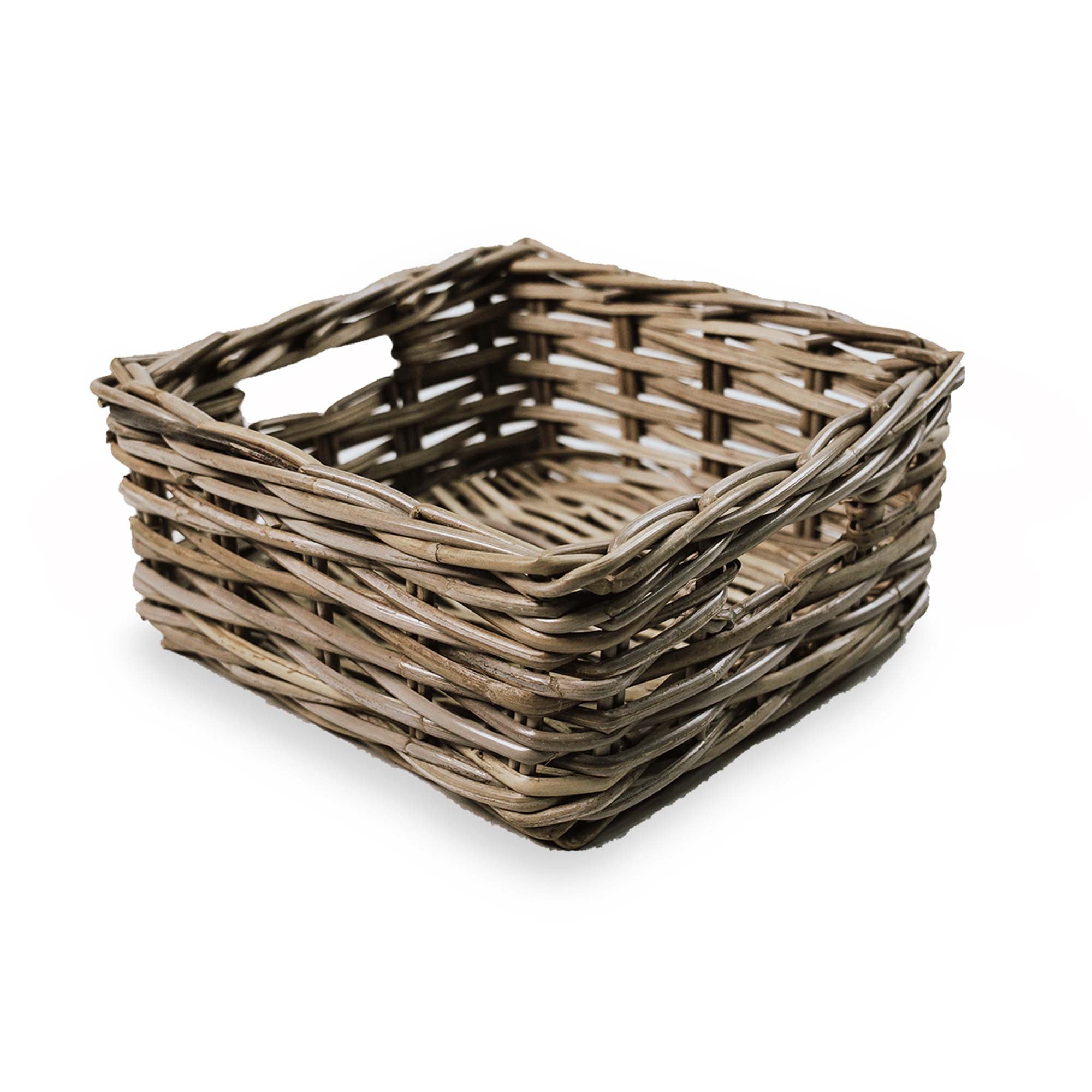 Square Low Kubu Wicker Shelf Basket, shown with liner removed | The Basket Lady