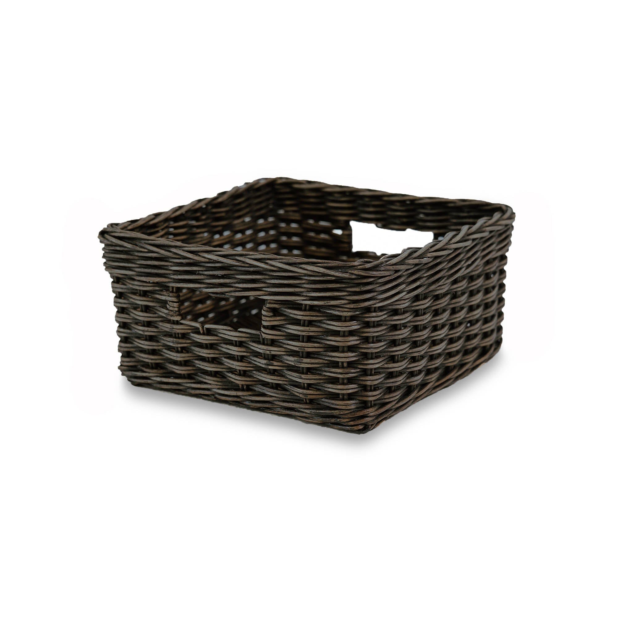 Square Low Wicker Storage Basket Antique Walnut Brown Small | The Basket Lady