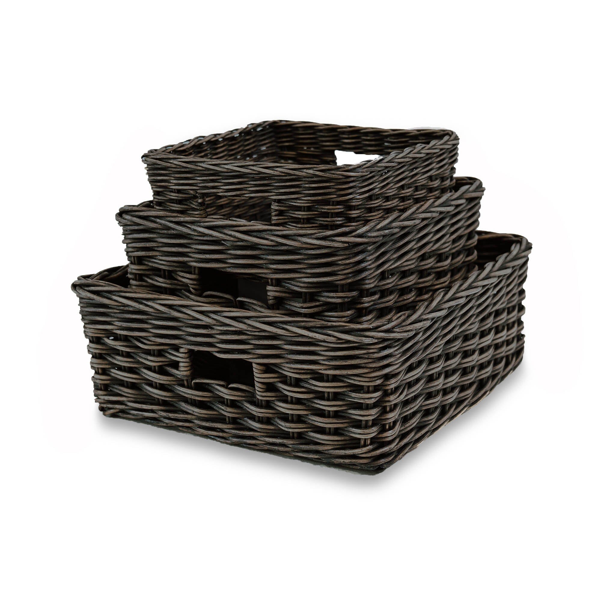 Square Low Wicker Storage Basket Antique Walnut Brown, 3 sizes shown | The Basket Lady