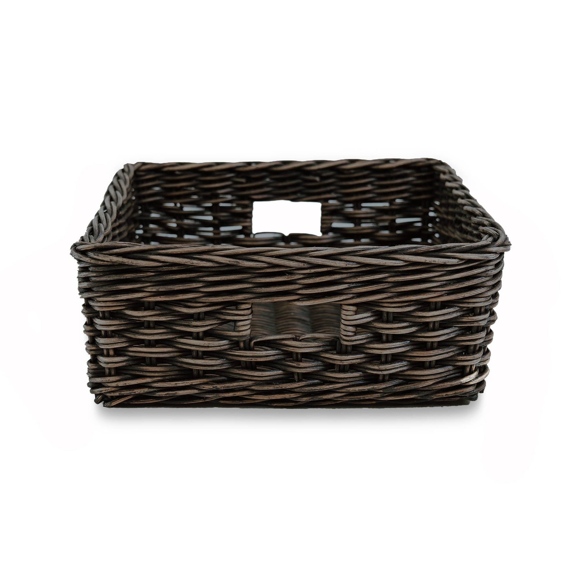 Square Low Wicker Storage Basket Antique Walnut Brown Large, front view | The Basket Lady