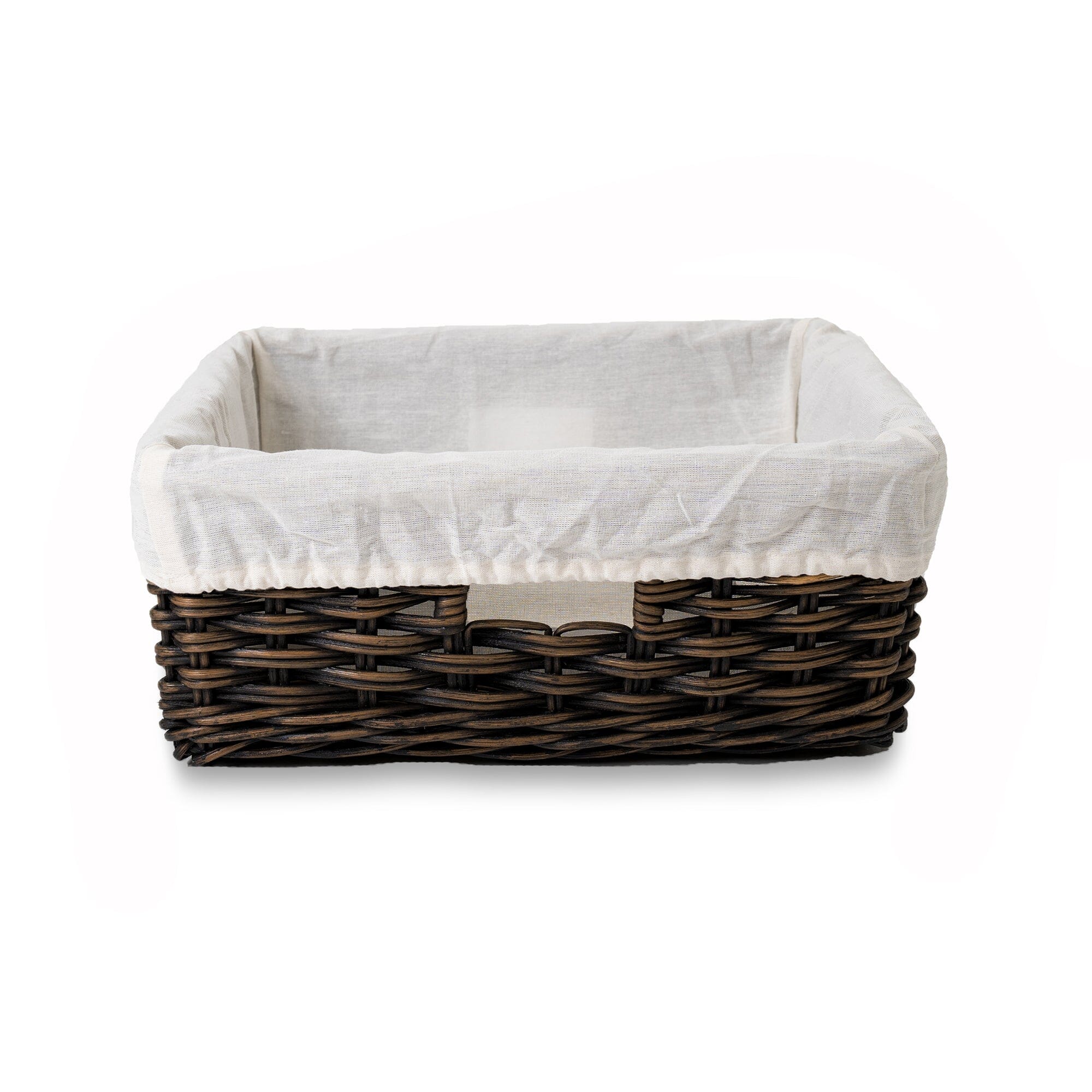 Fabric Basket Liner for Square Low Wicker Storage Basket Large, front view | The Basket Lady