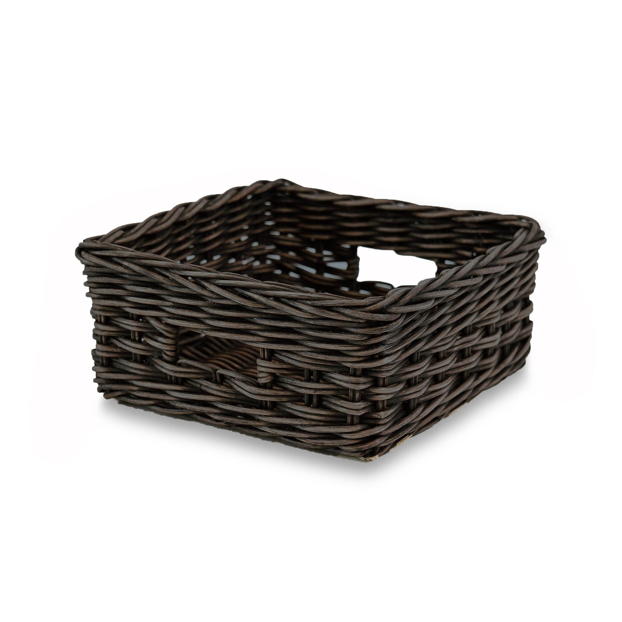 Square Low Wicker Storage Basket Antique Walnut Brown Medium | The Basket Lady