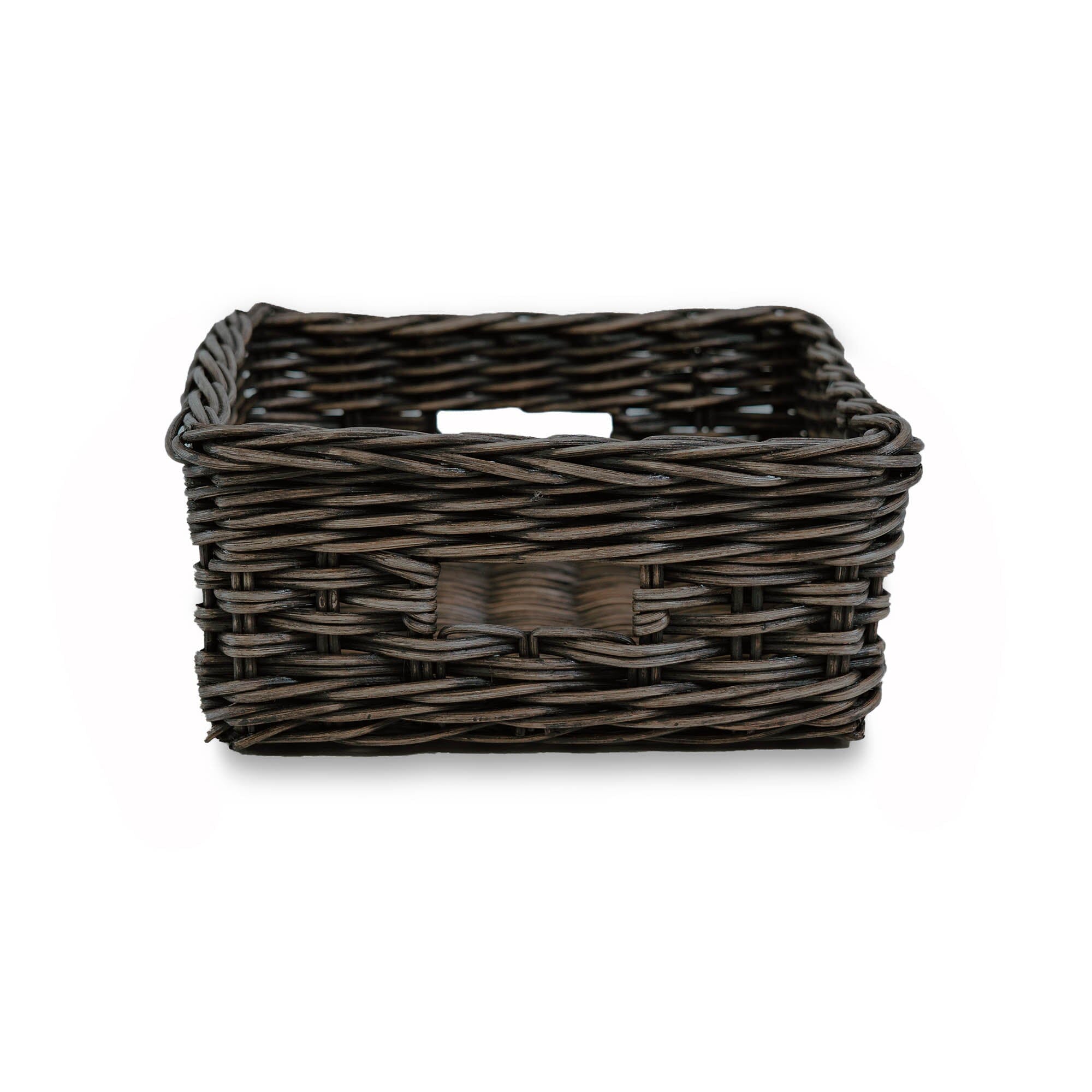 Square Low Wicker Storage Basket Antique Walnut Brown Medium, front view | The Basket Lady