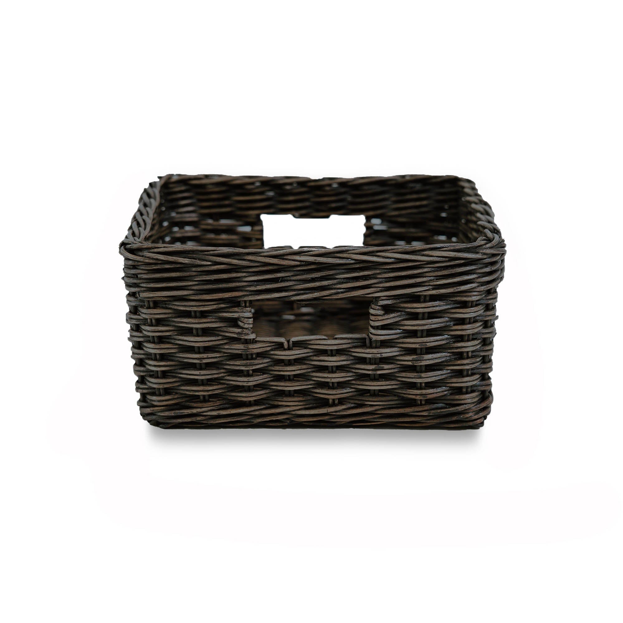 Square Low Wicker Storage Basket Antique Walnut Brown Small, front view | The Basket Lady
