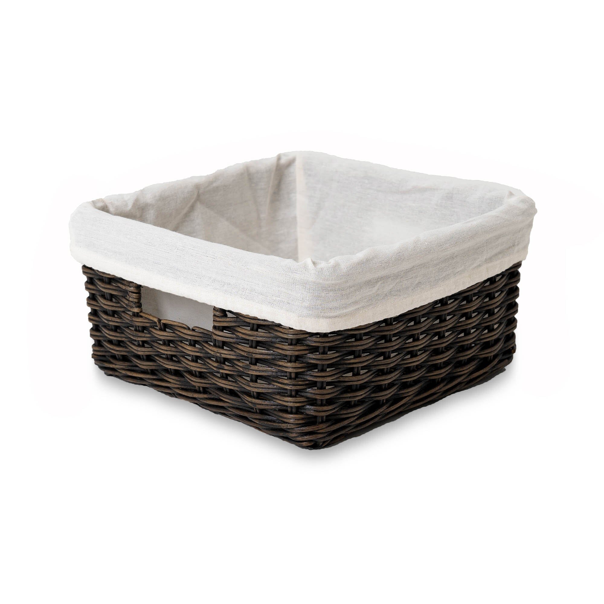 Square Low Wicker Storage Basket Antique Walnut Brown Small Including Liner | The Basket Lady