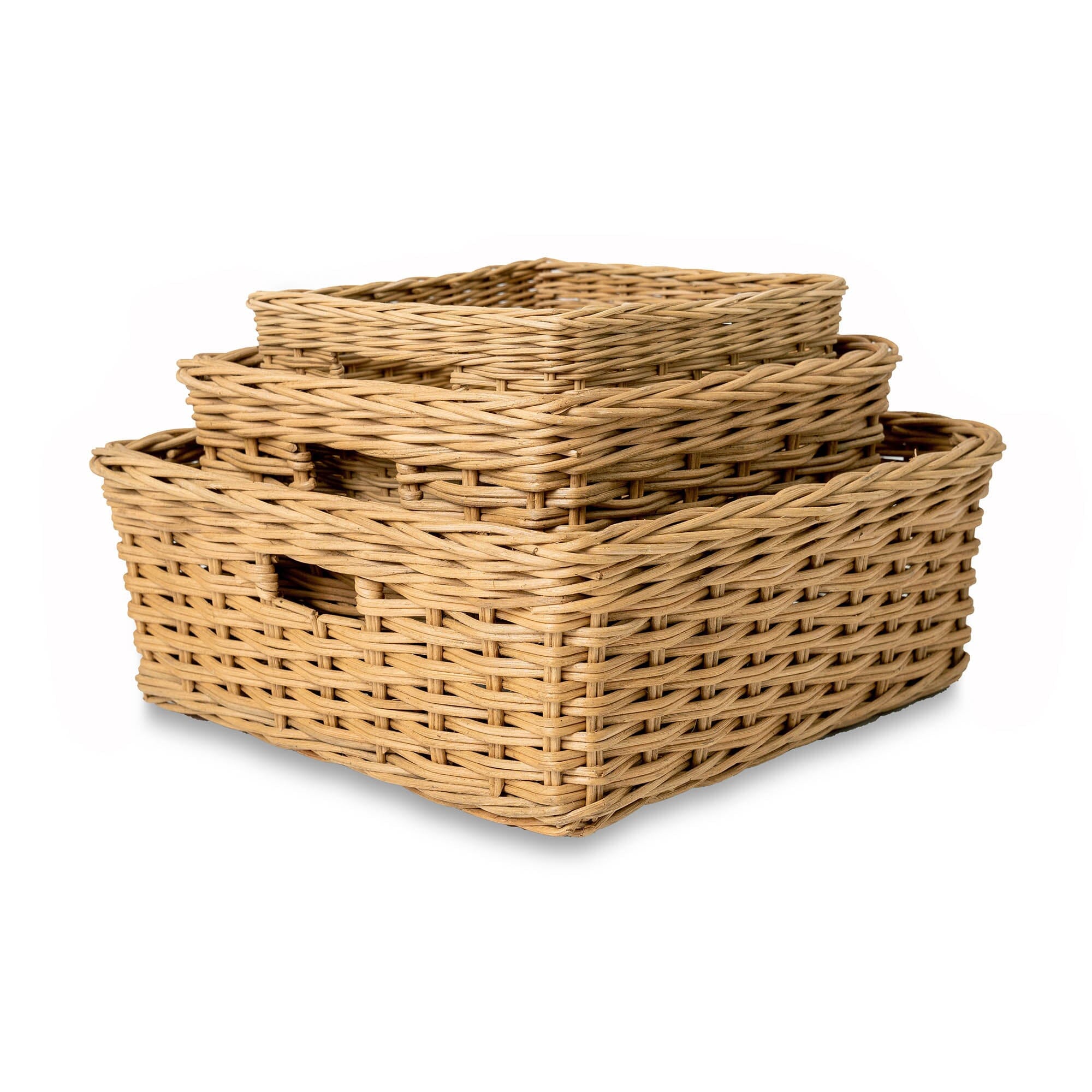 Square Low Wicker Storage Basket Sandstone, 3 sizes shown | The Basket Lady