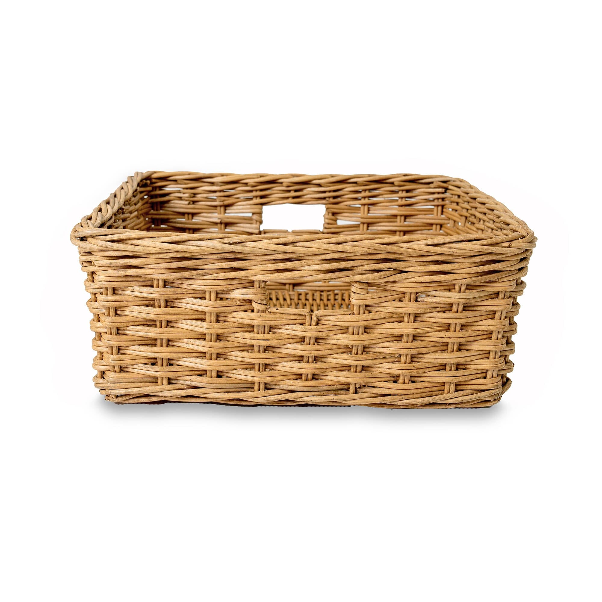 Square Low Wicker Storage Basket Sandstone Large, front view | The Basket Lady